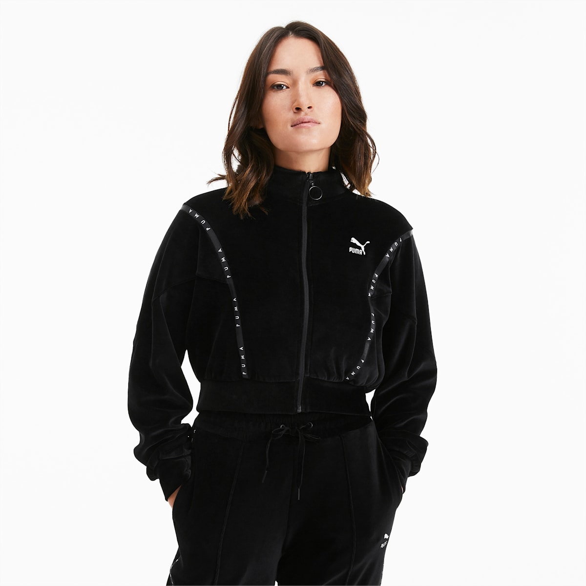 Cropped Velour Full Zip Women's Sweater