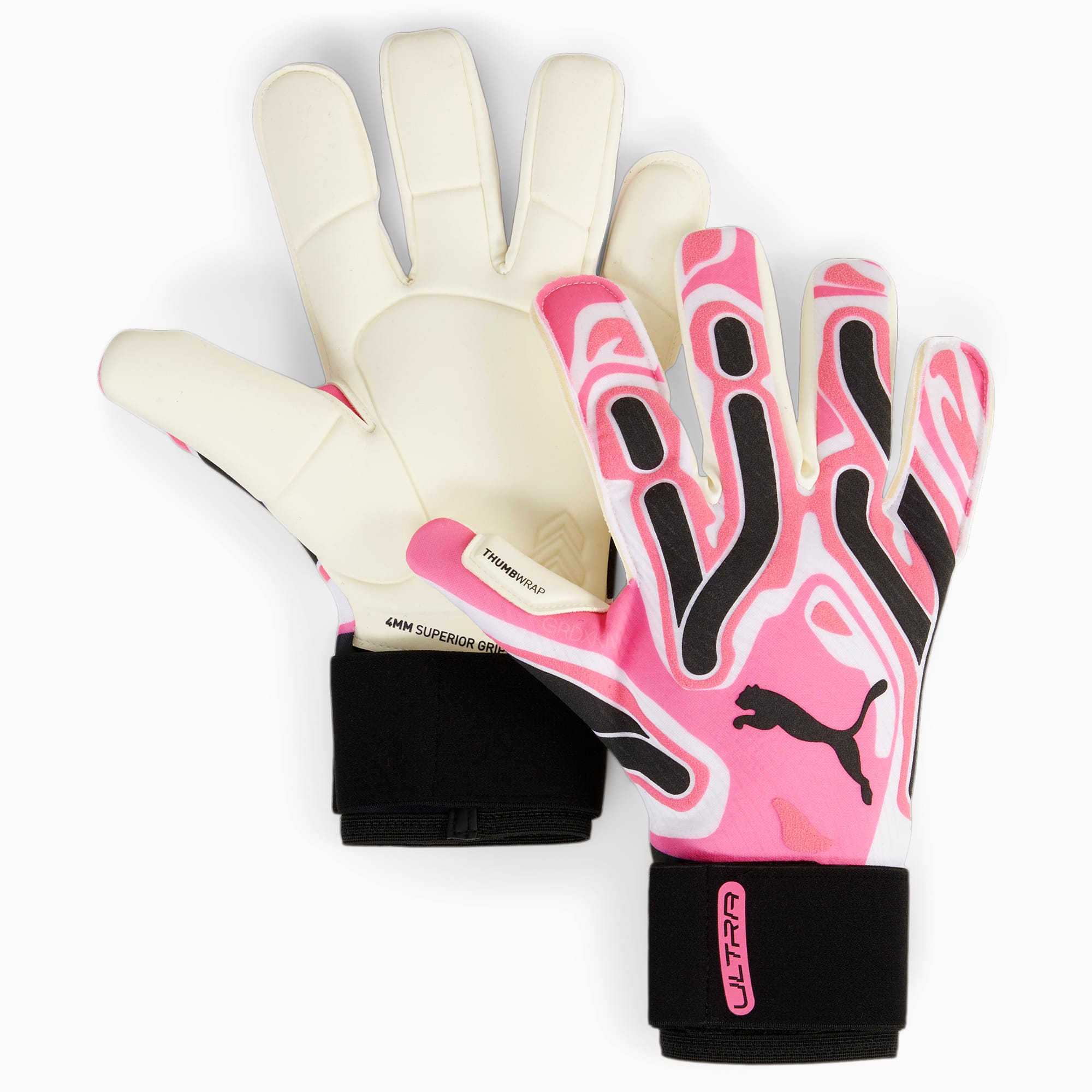 puma gants de gardien de but ultra ultimate hybrid, rose/noir/blanc