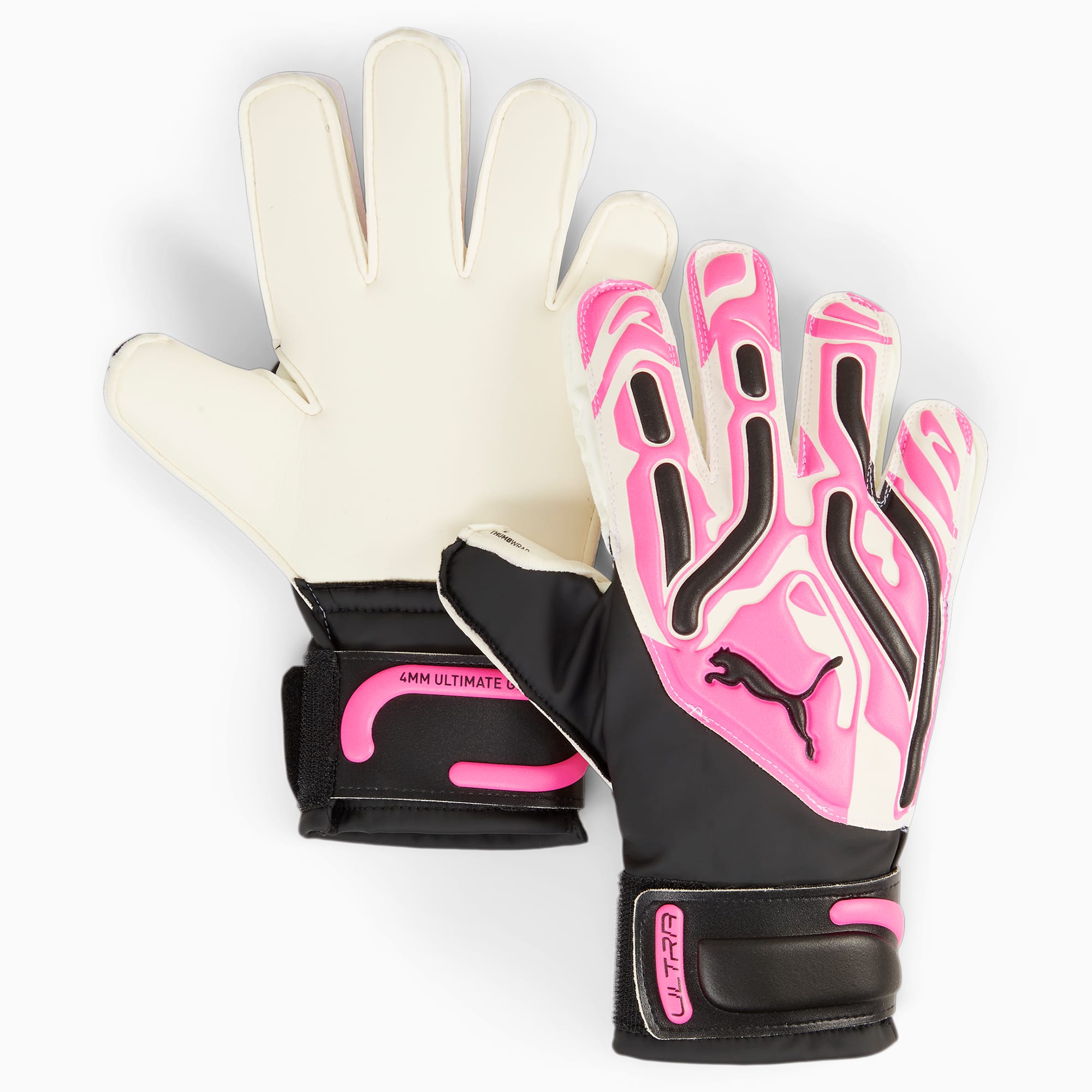 gants de gardien de but puma ultra match protect enfant et adolescent, rose/noir/blanc