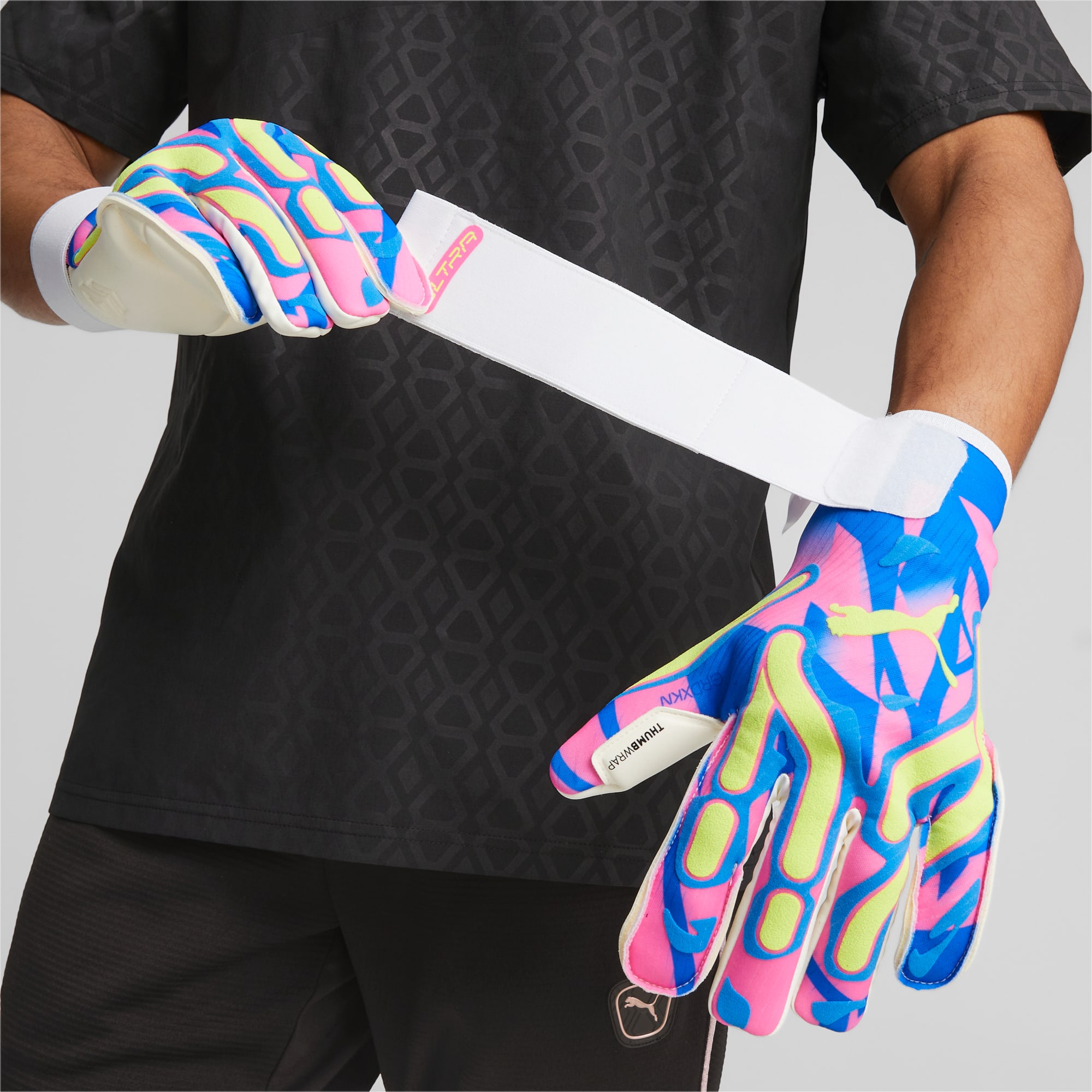 Women's PUMA Ultra Ultimate Energy Hybrid Football Goalkeeper Gloves, Ultra Blue/Yellow Alert/Luminous Pink, Size 9, Accessories