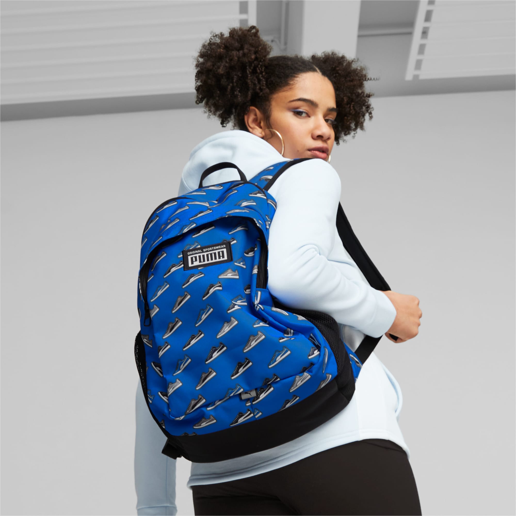 Women's PUMA Academy Backpack, Racing Blue/Sneaker AOP