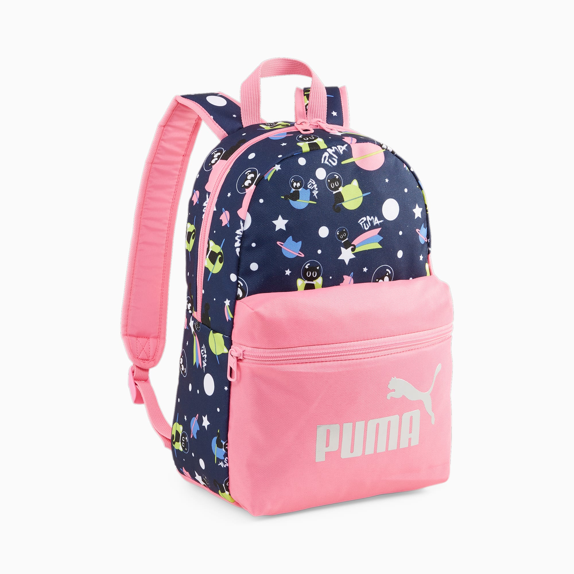 PUMA Phase Kleiner Rucksack Für Kinder, Mit AOP/Logo Chat, Schwarz, Accessoires