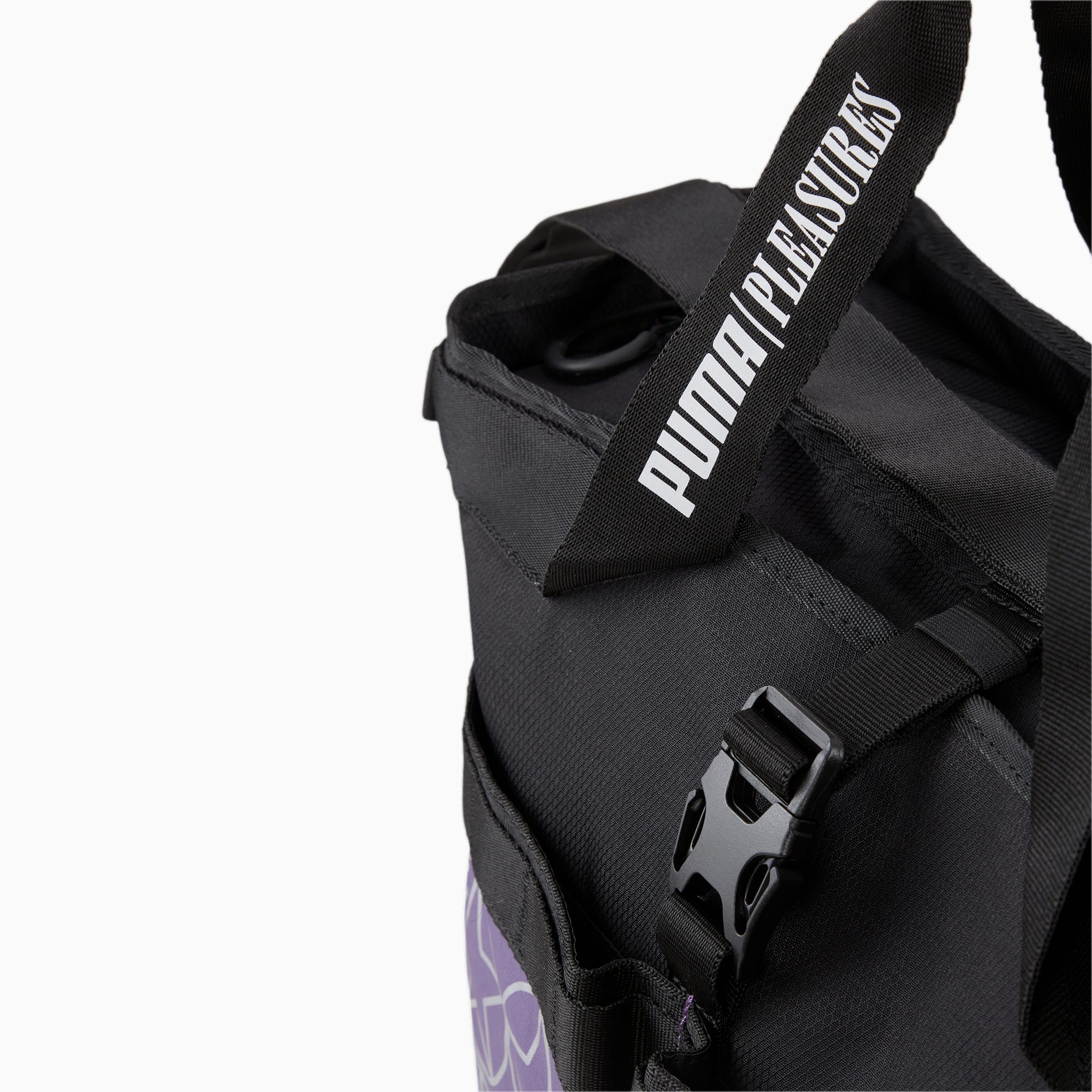 Men's PUMA X Pleasures Tote Bag, Black/Purple Charcoal/Pantone 688C, Accessories
