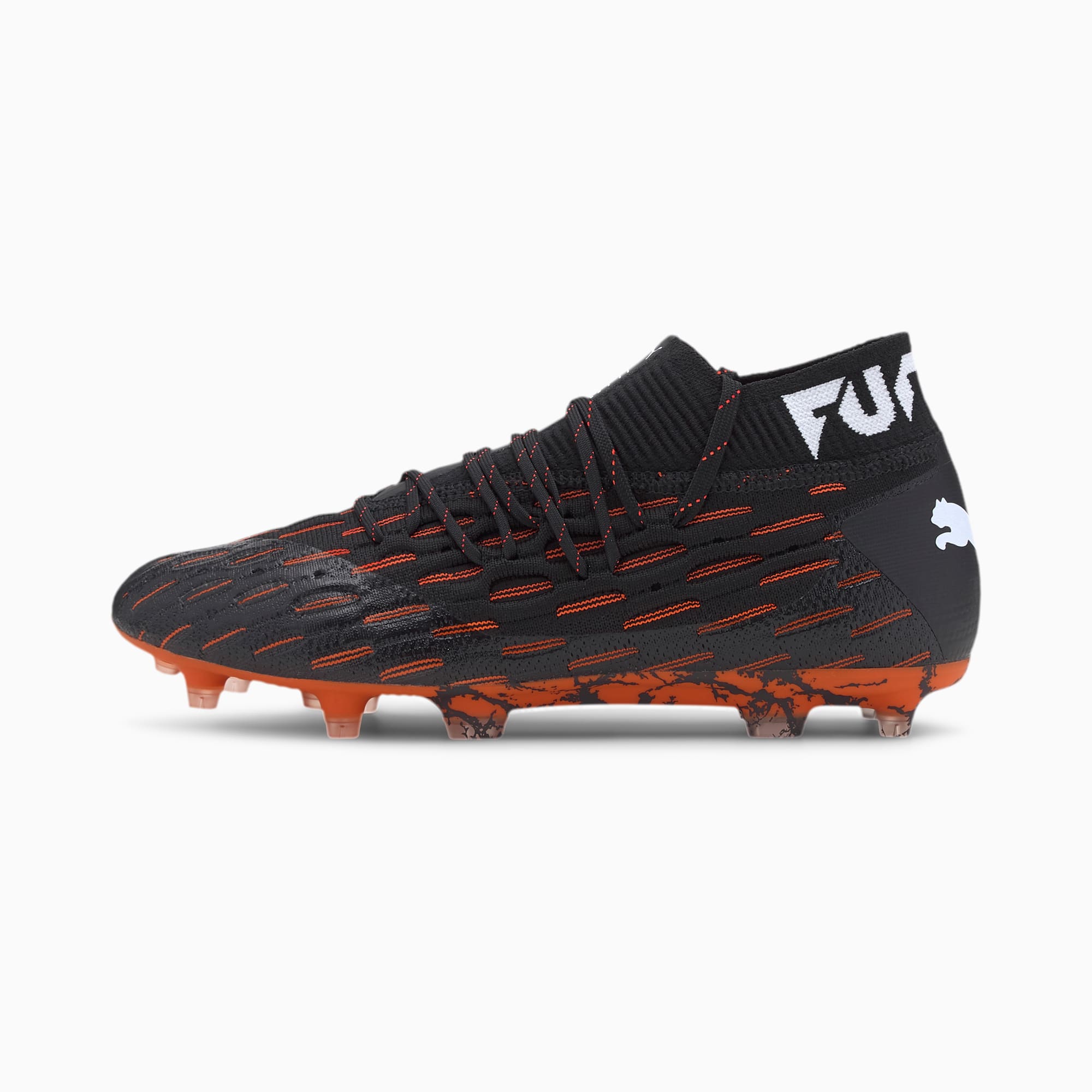 PUMA Chaussures de football Future 6.1 NETFIT FG/AG, Noir/Blanc/Orange, Taille 39, Chaussures