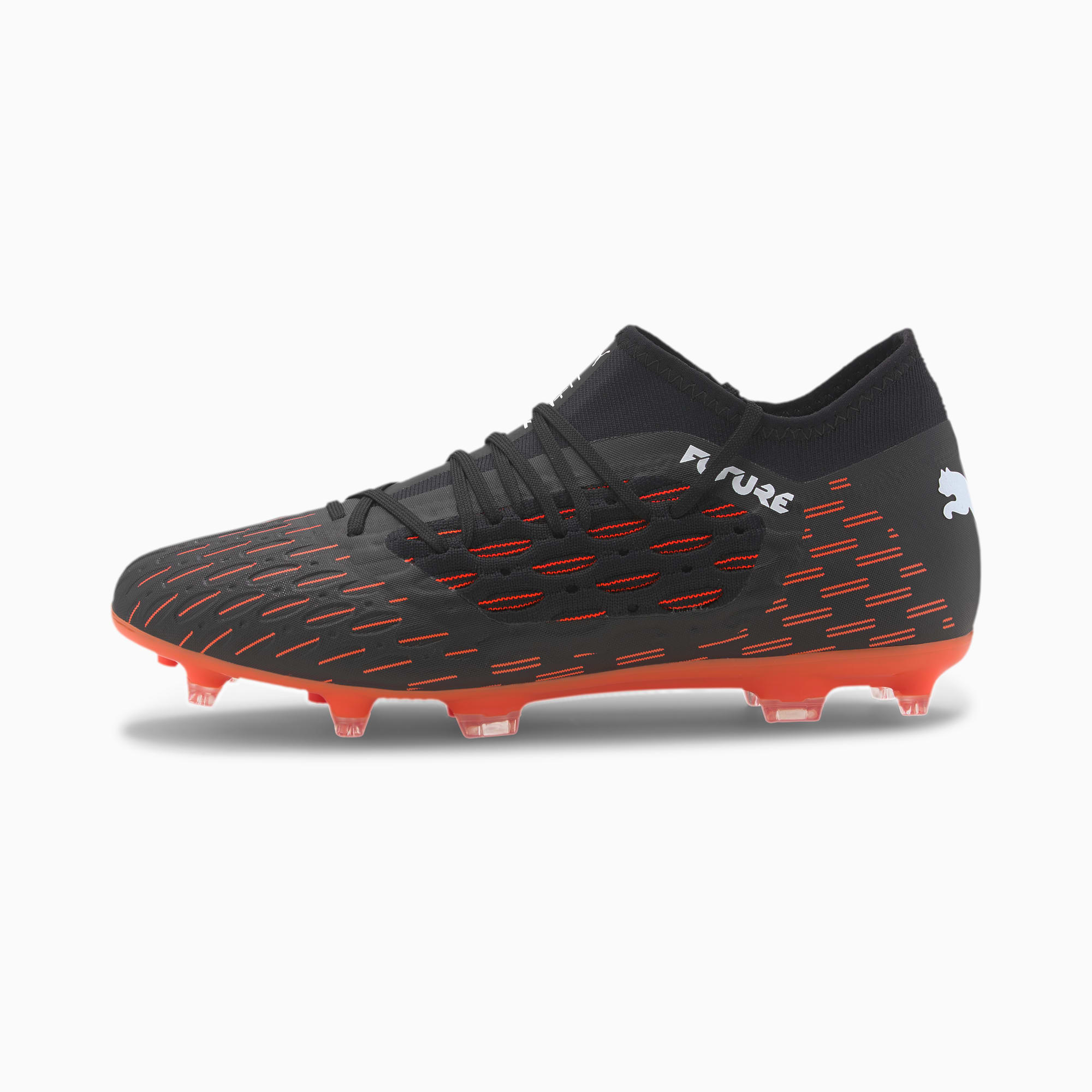 PUMA Chaussures de football FUTURE 6.3 NETFIT FG/AG homme, Noir/Blanc/Orange, Taille 42, Chaussures