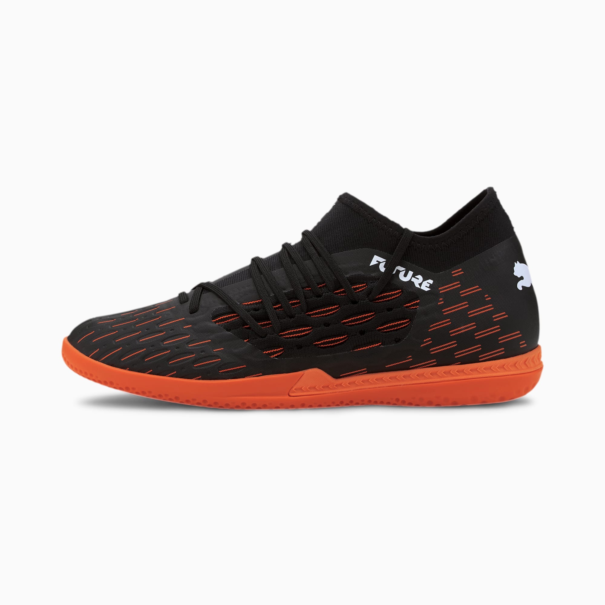 PUMA Chaussures de football FUTURE 6.3 NETFIT IT pour Homme, Noir/Blanc/Orange, Taille 44.5, Chaussu