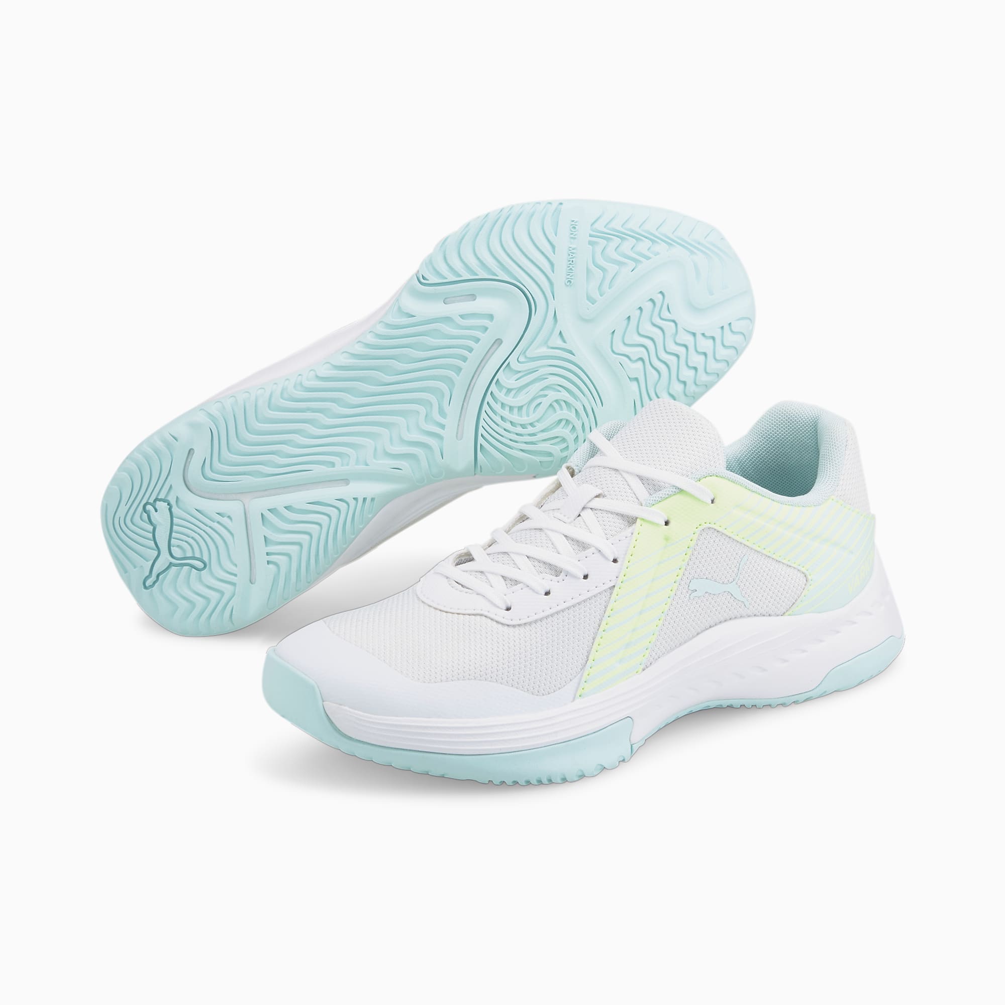 Women's PUMA Varion Indoor Sports Shoe Sneakers, White/Nitro Blue/Fizzy Light, Size 36, Shoes