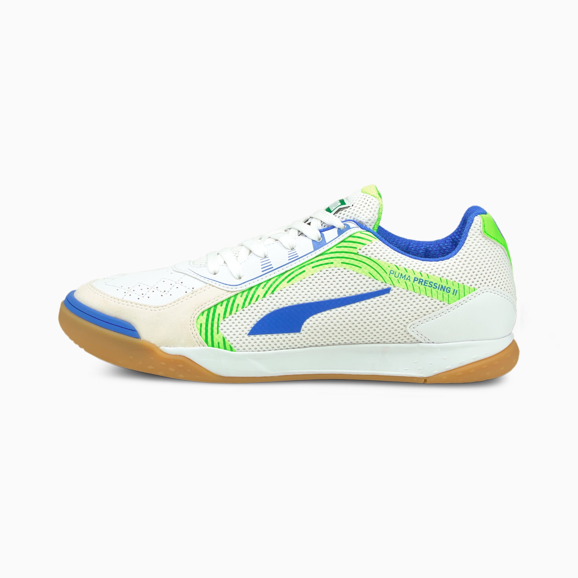 PUMA Chaussures de futsal PRESSING II pour Homme, Blanc/Bleu/Vert, Taille 39, Chaussures