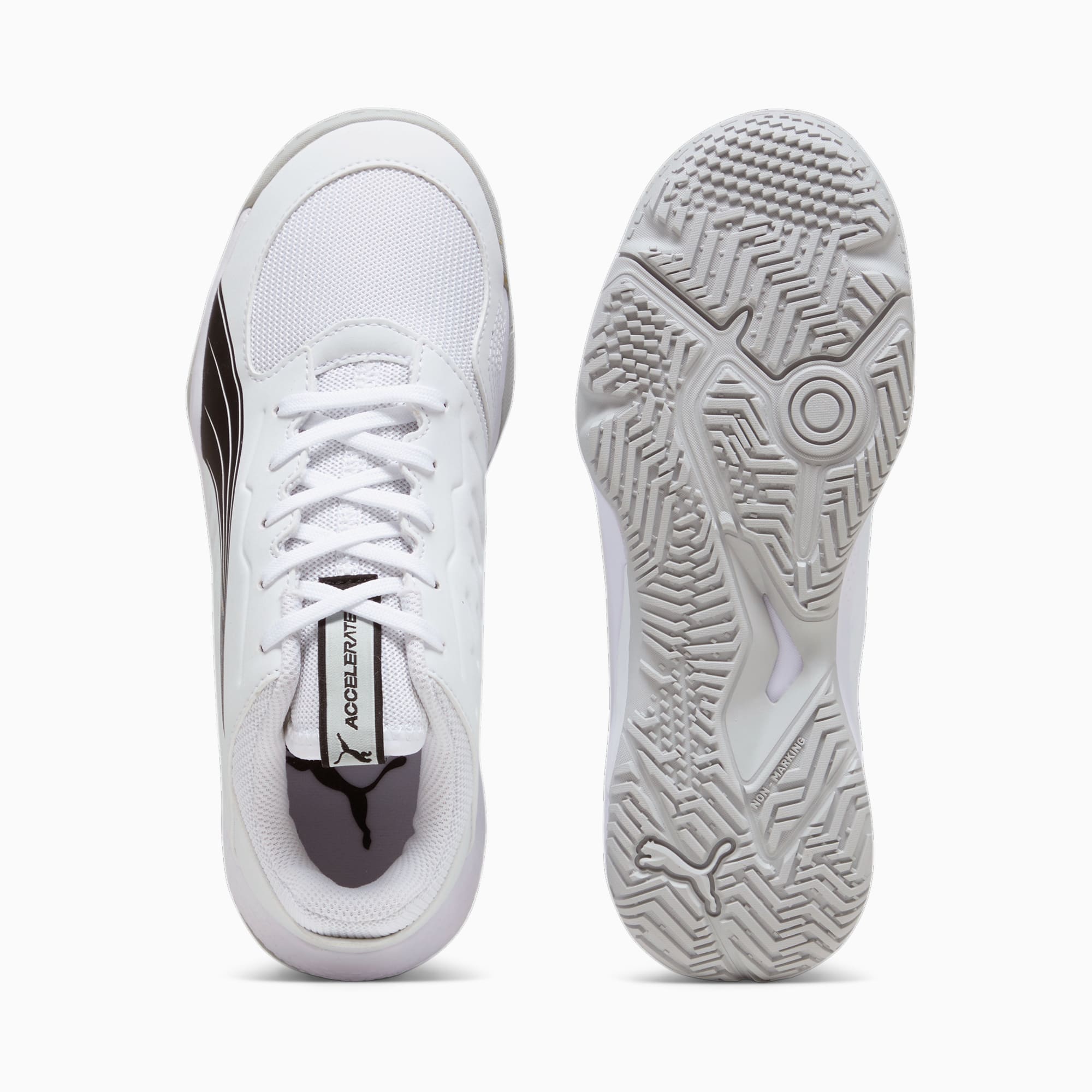 PUMA Accelerate Kids' Handball Shoes, White/Black/Concrete Grey, Size 33, Shoes