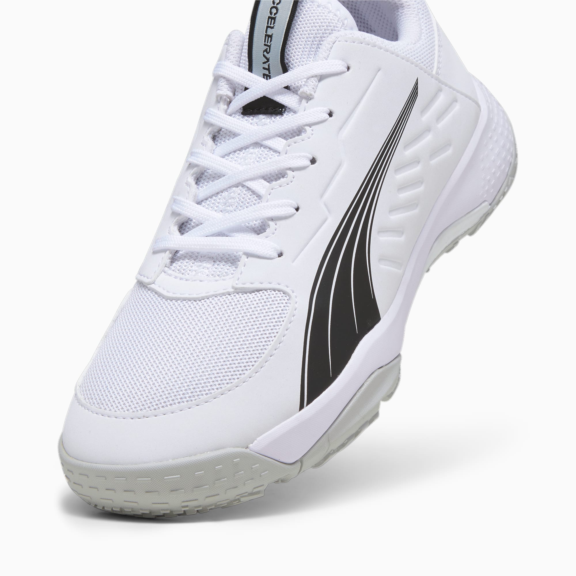 PUMA Accelerate Kids' Handball Shoes, White/Black/Concrete Grey, Size 33, Shoes