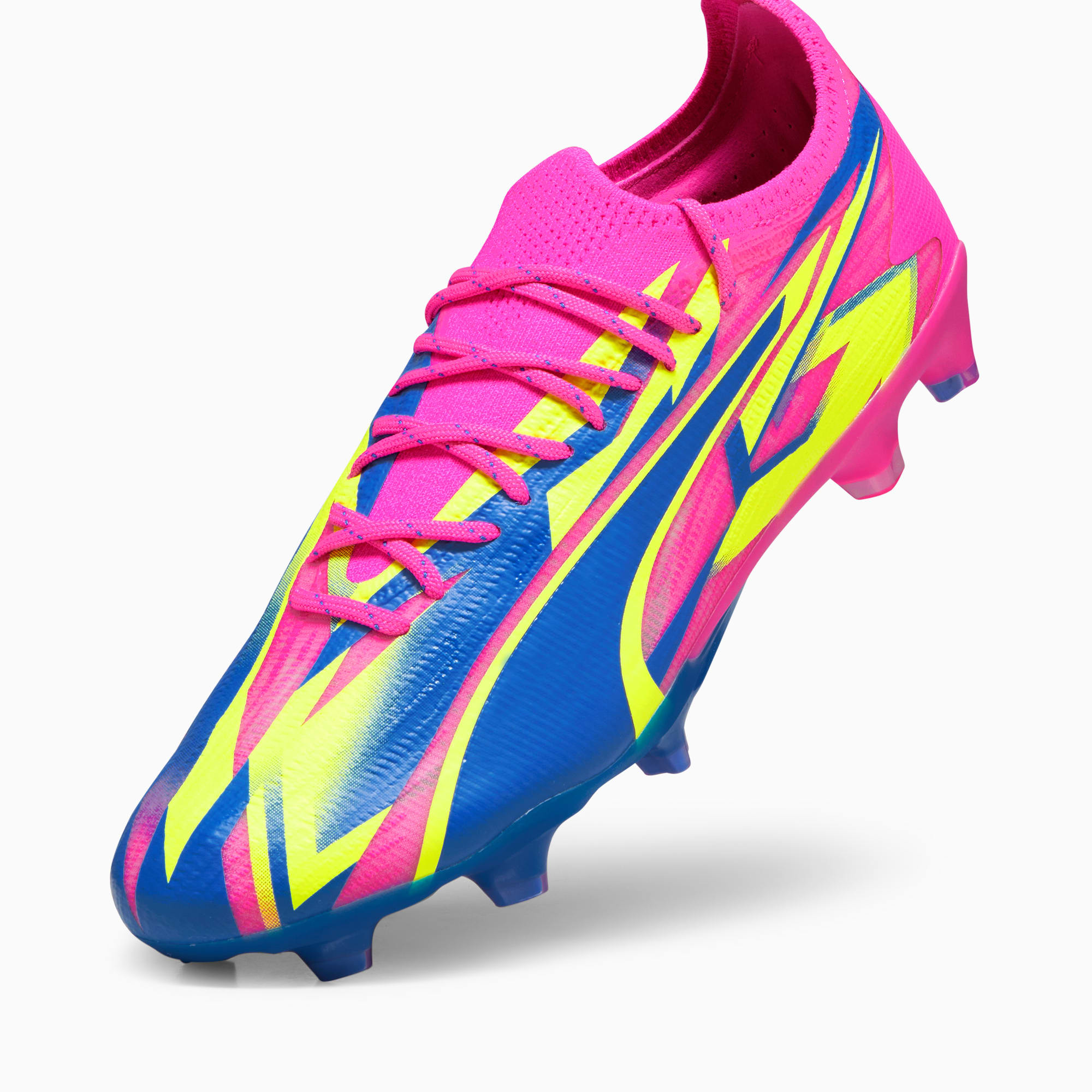 PUMA ULTRA ULTIMATE ENERGY FG/AG Voetbalschoenen Voor Heren, Blauw/Roze/Geel