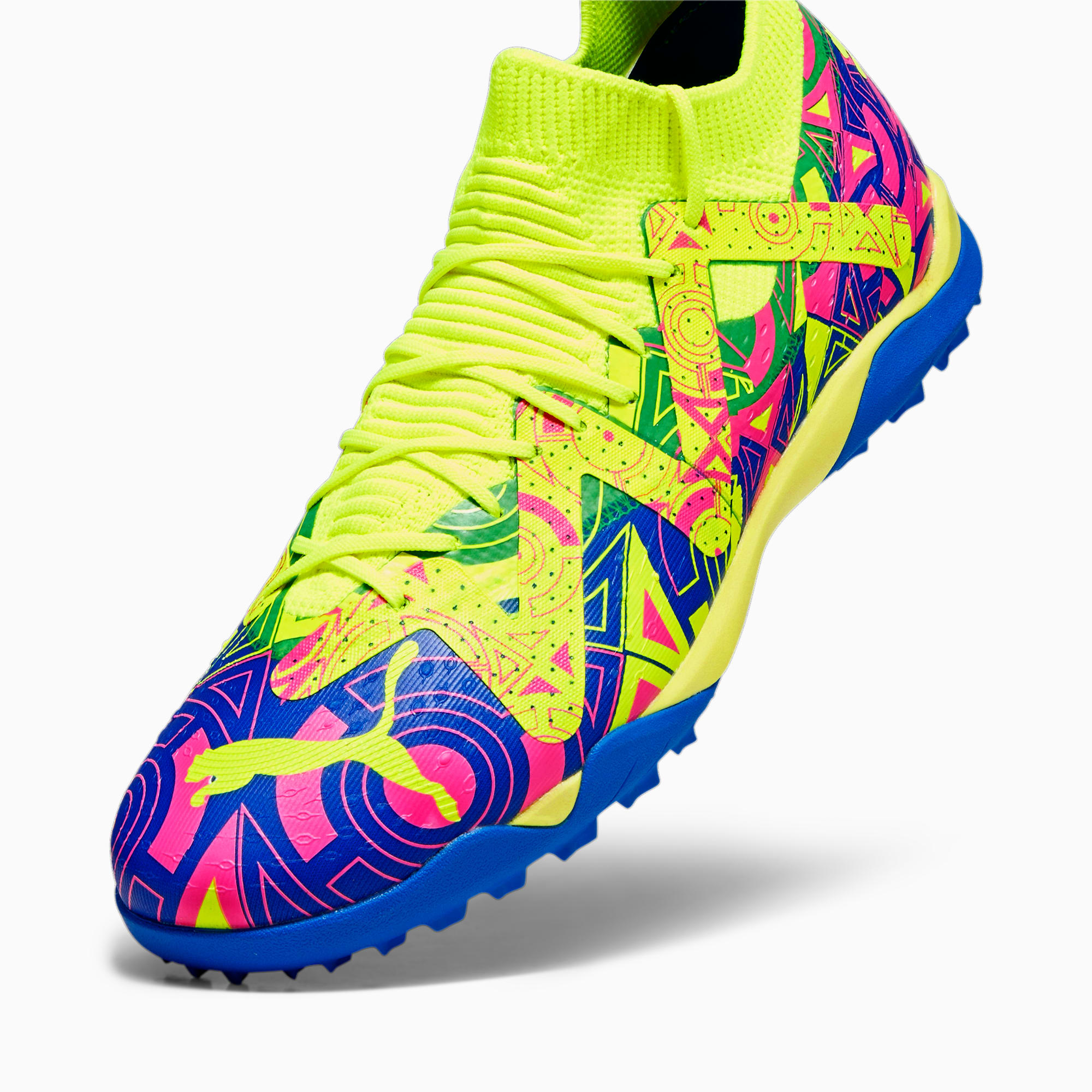 PUMA FUTURE MATCH ENERGY TT voetbalschoenen voor Heren, Blauw/Roze/Geel
