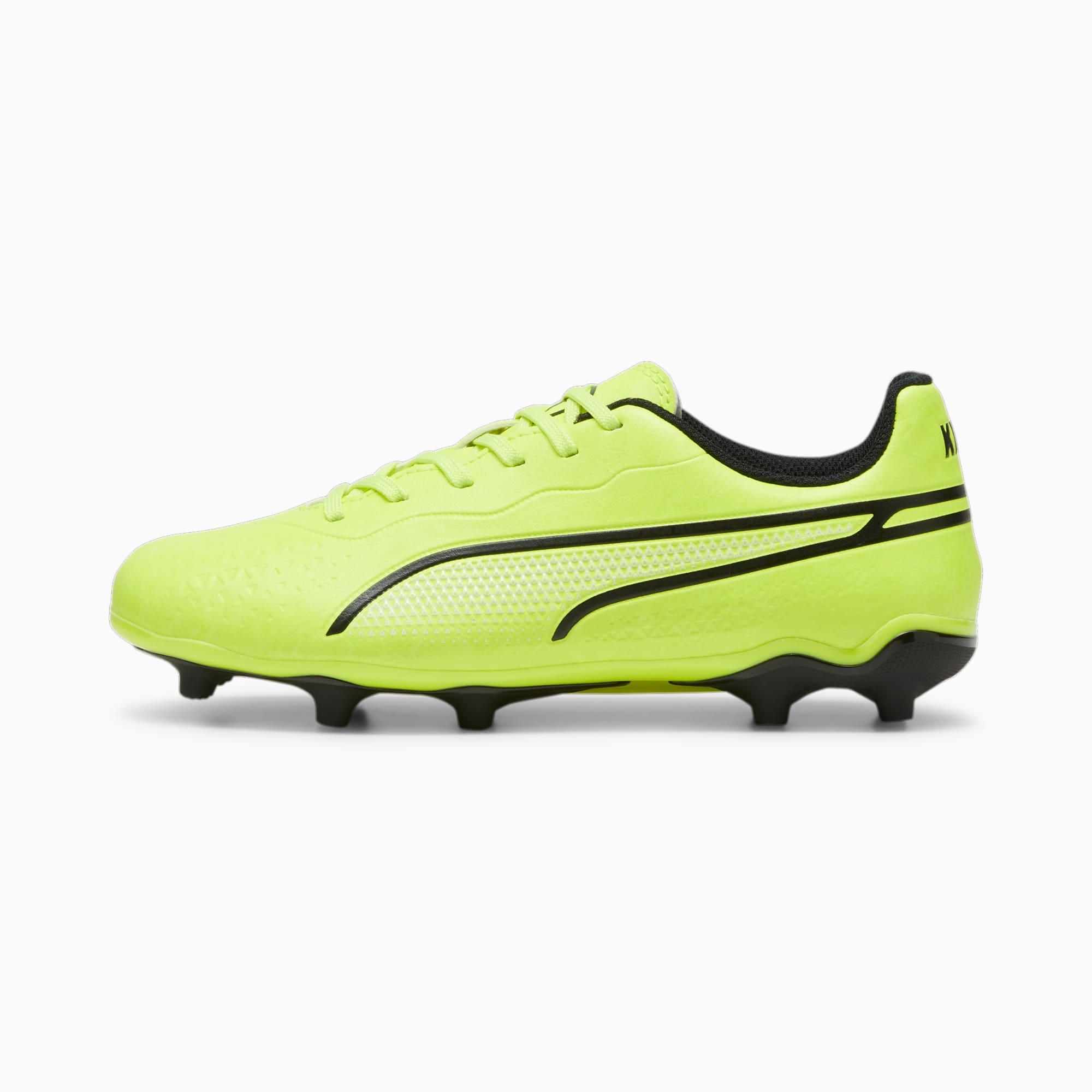 PUMA King Match FG/AG Youth Football Boots, Electric Lime/Black/Poison Pink