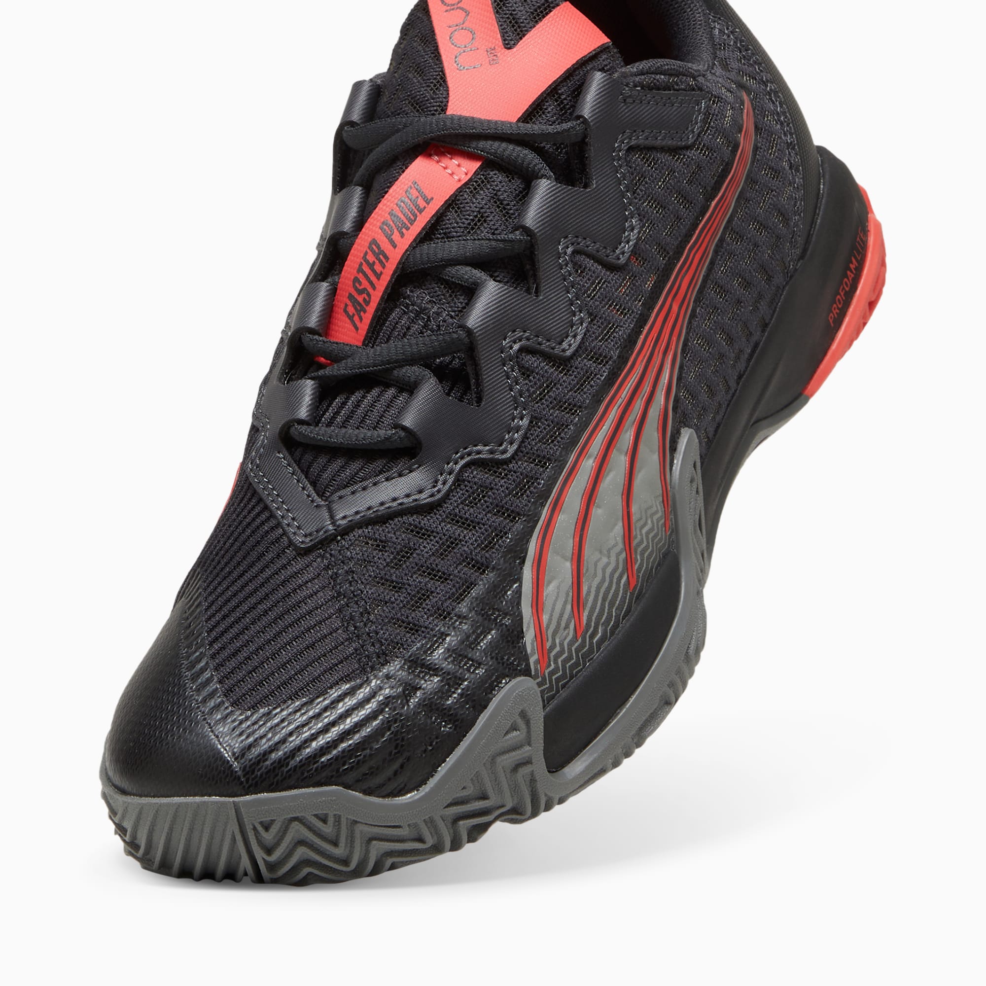 PUMA NOVA Elite padelschoenen voor Dames, Zwart/Grijs/Rood