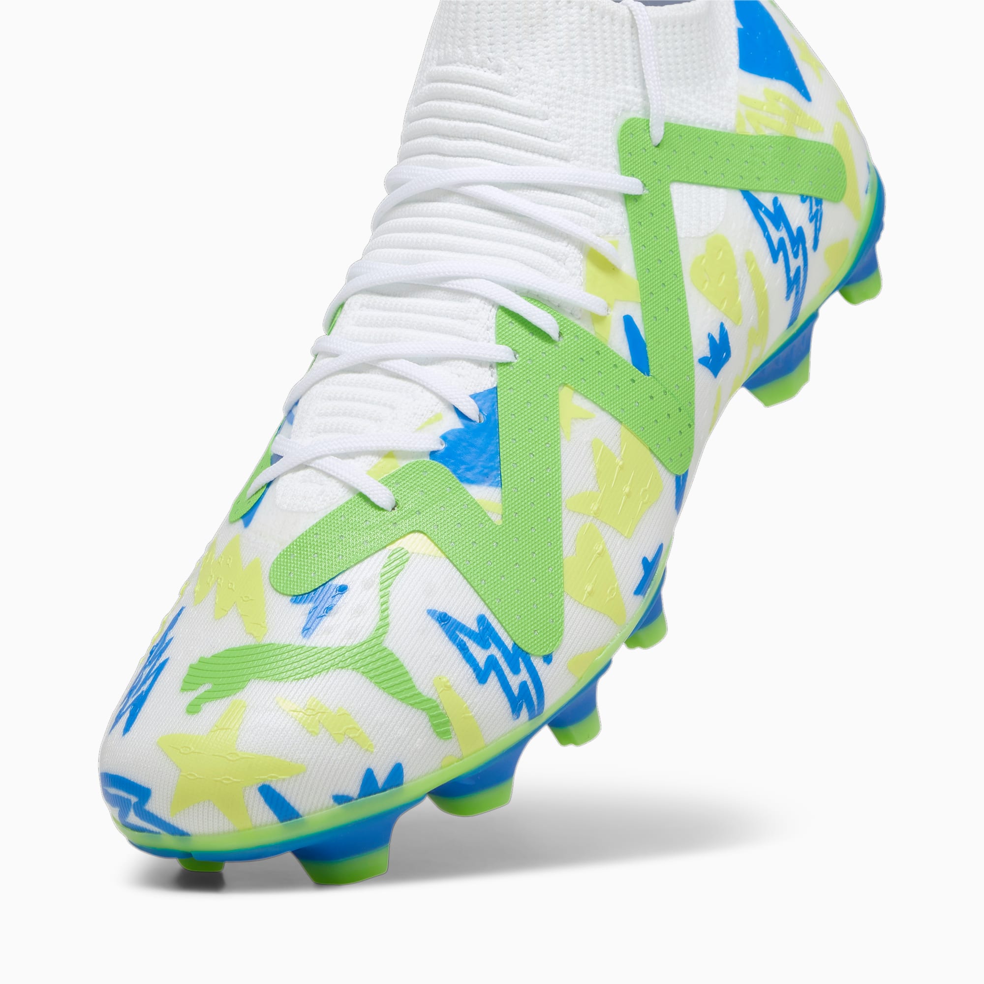 PUMA Future Match Neymar Jr. Gras / Kunstgras Voetbalschoenen (MG) Wit Blauw Geel Groen