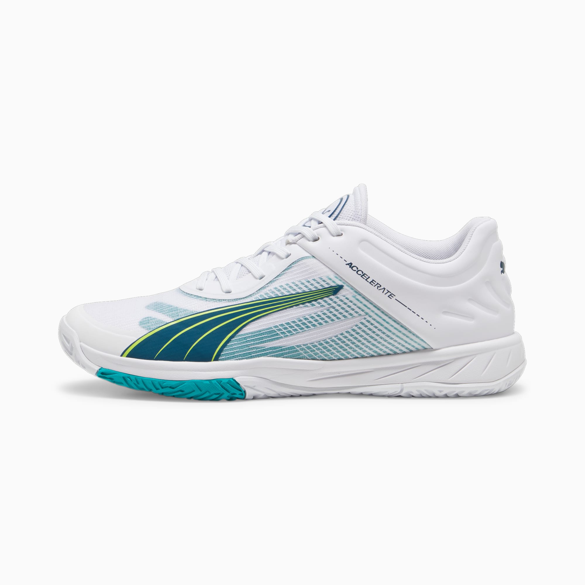 puma chaussures de handball accelerate turbo, blanc/bleu/vert