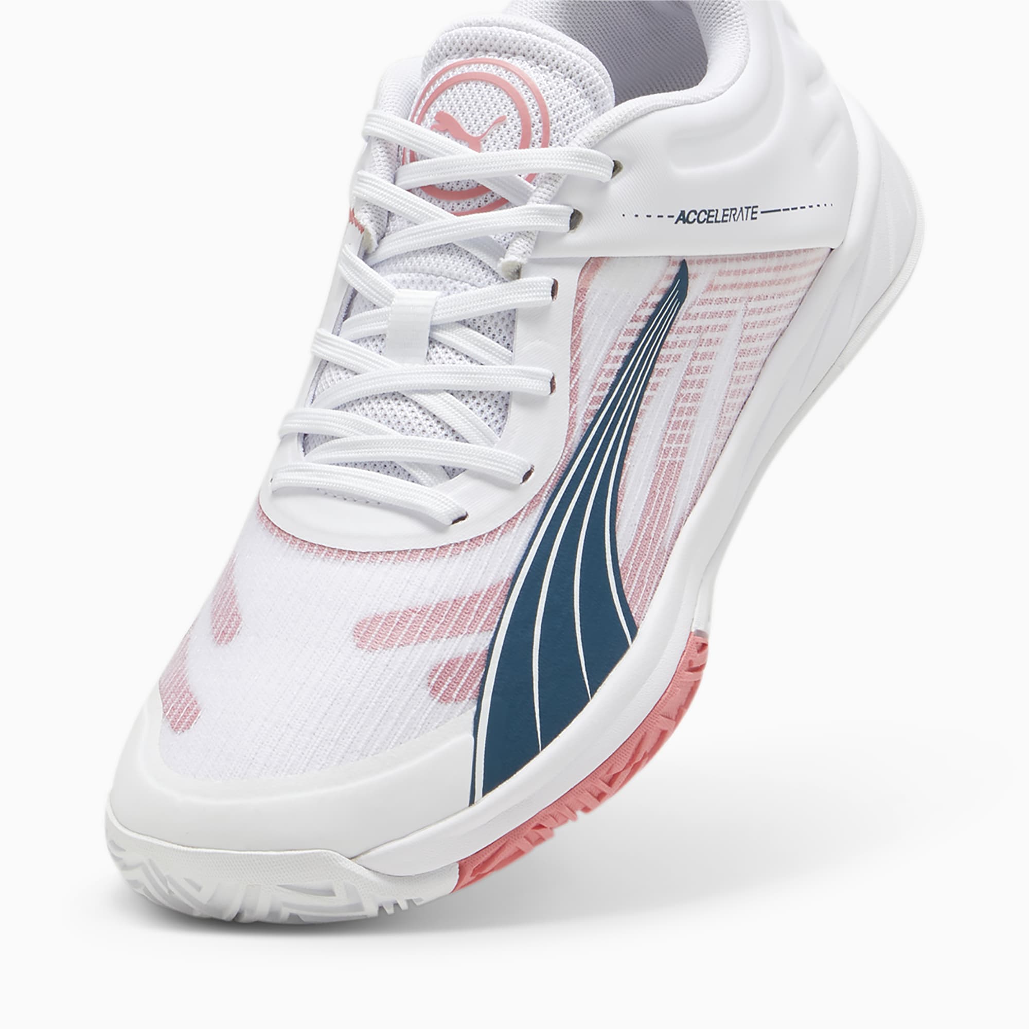 PUMA Accelerate Turbo W+ indoorschoenen voor Dames, Wit/Blauw