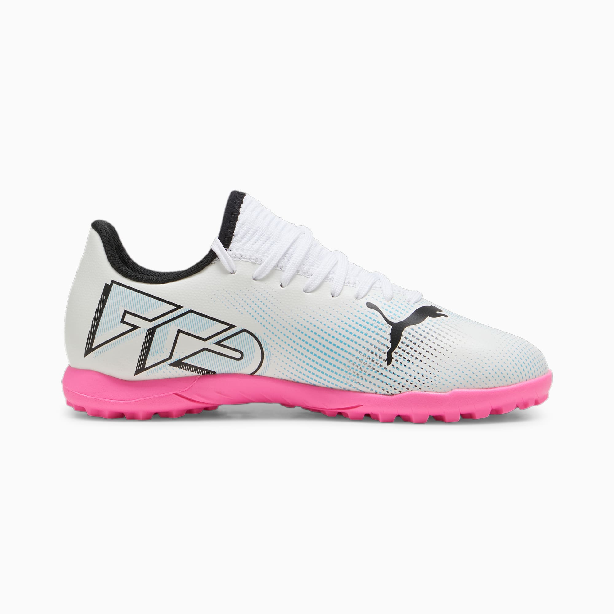 PUMA Future 7 Play TT Youth Football Boots, White/Black/Poison Pink