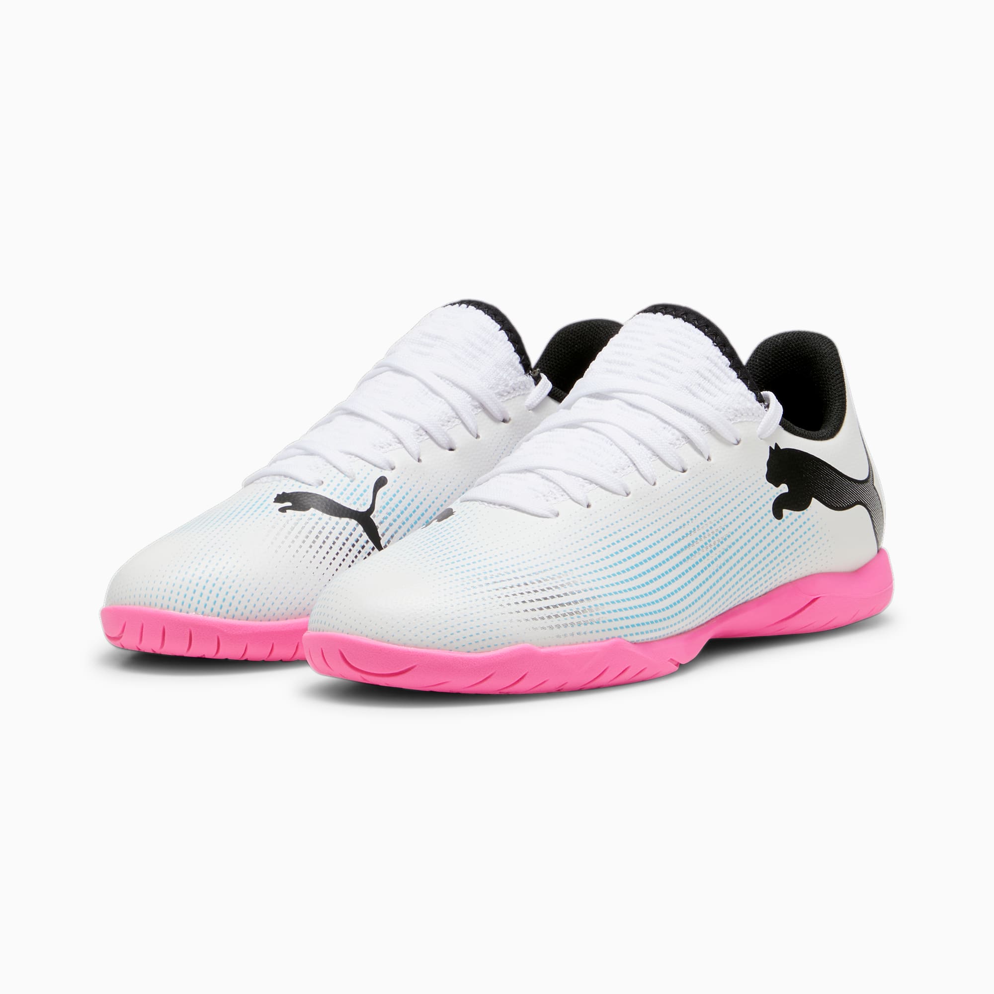 PUMA Future 7 Play IT Youth Football Boots, White/Black/Poison Pink