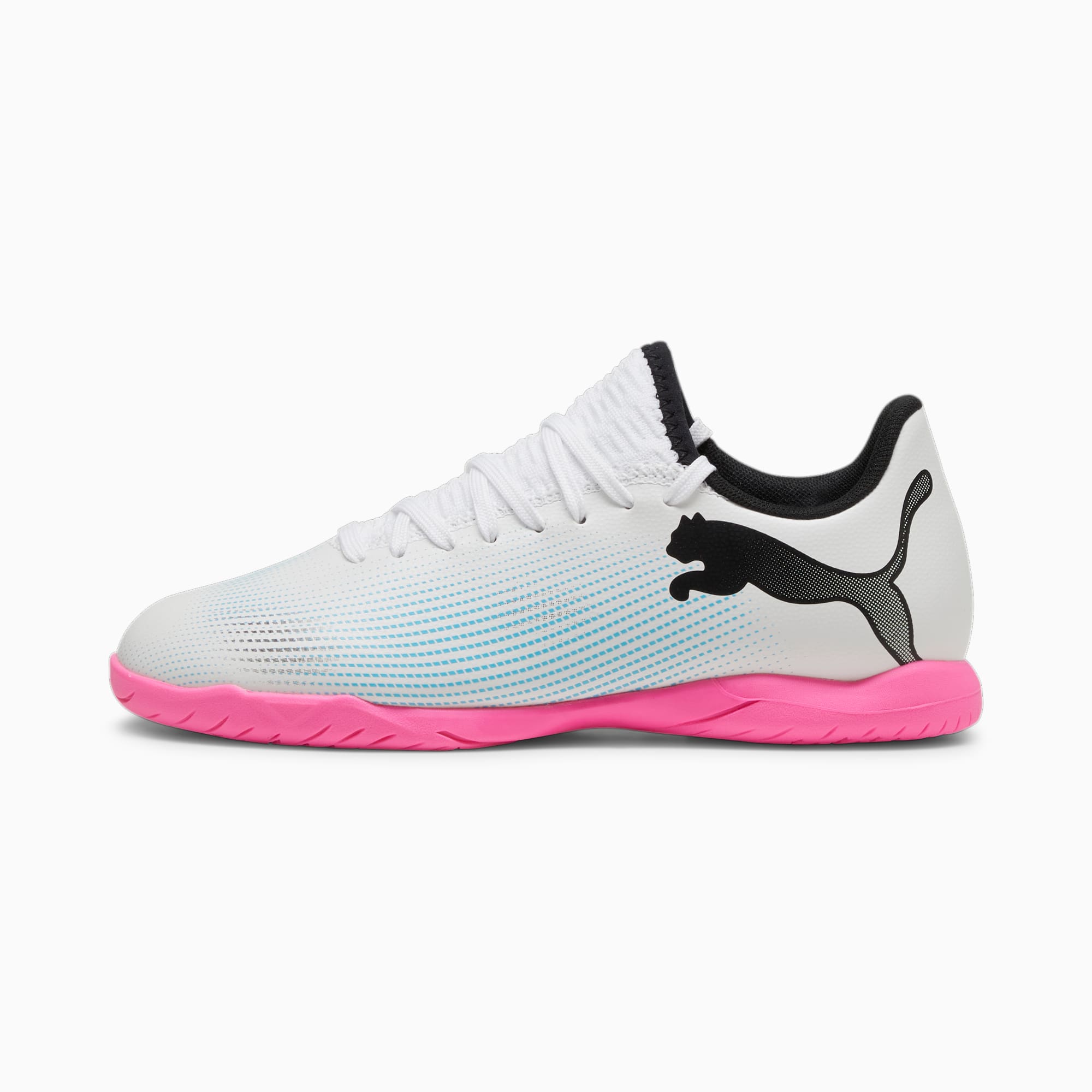PUMA Future 7 Play IT Youth Football Boots, White/Black/Poison Pink