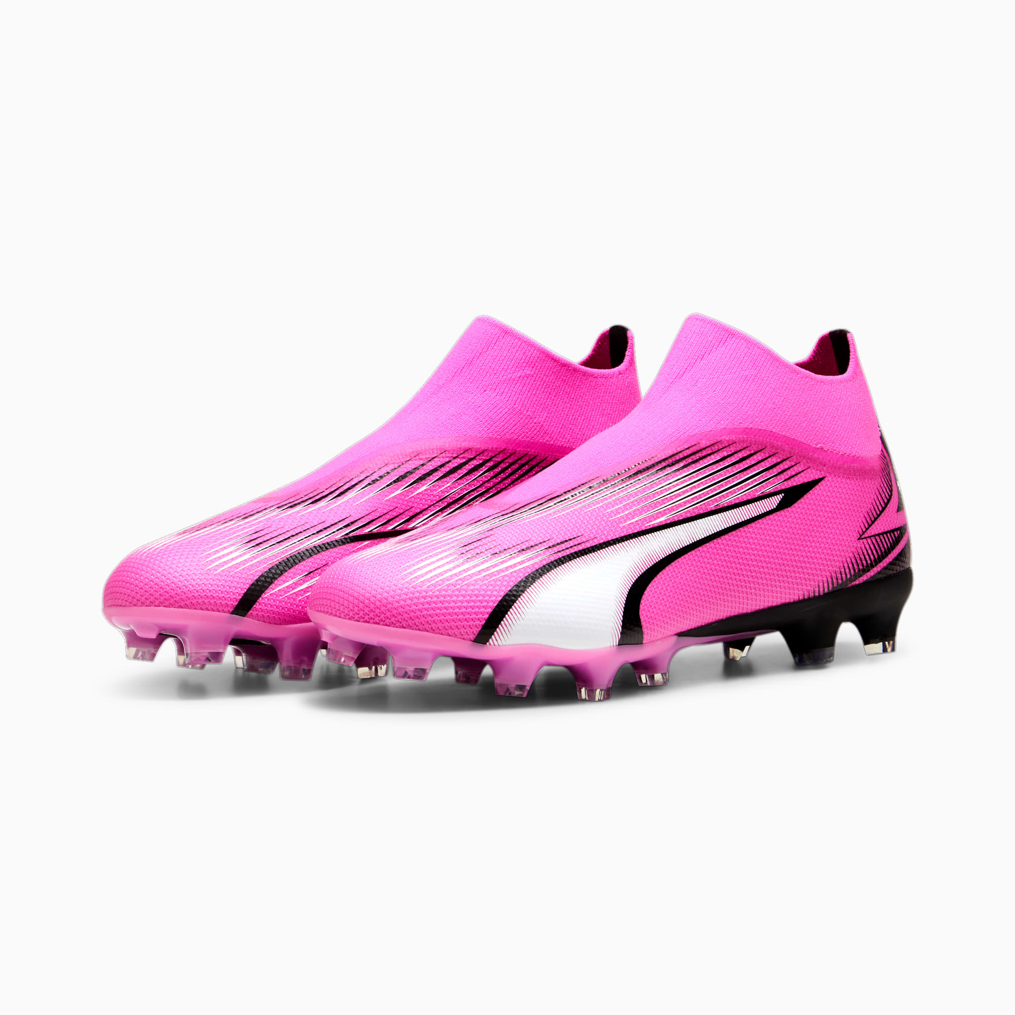 PUMA Chaussures De Football Sans Lacets ULTRA MATCH FG/AG Pour Homme, Rose/Noir/Blanc