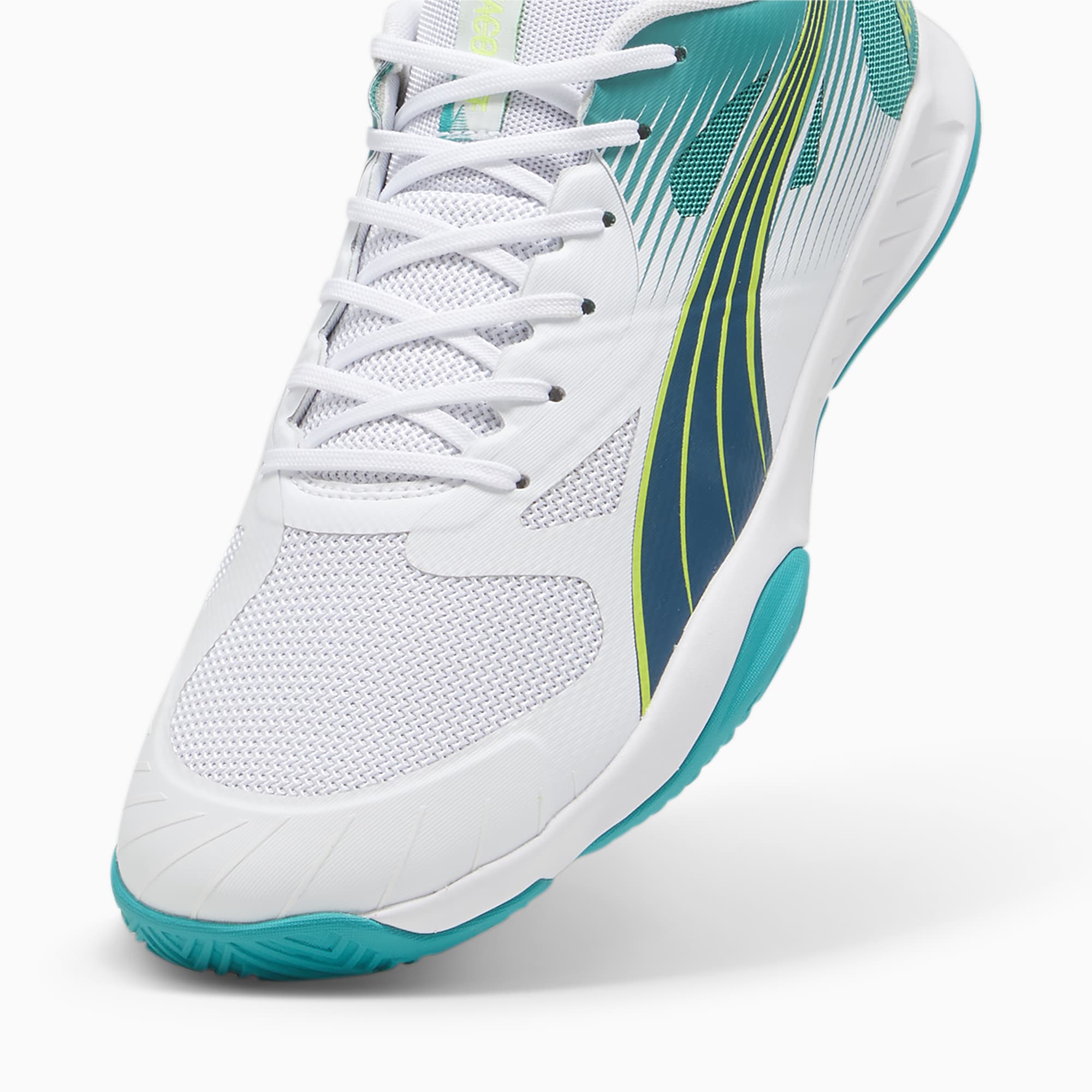 Women's PUMA Attacourt Handball Shoe Sneakers, White/Ocean Tropic/Sparkling Green, Size 39, Shoes