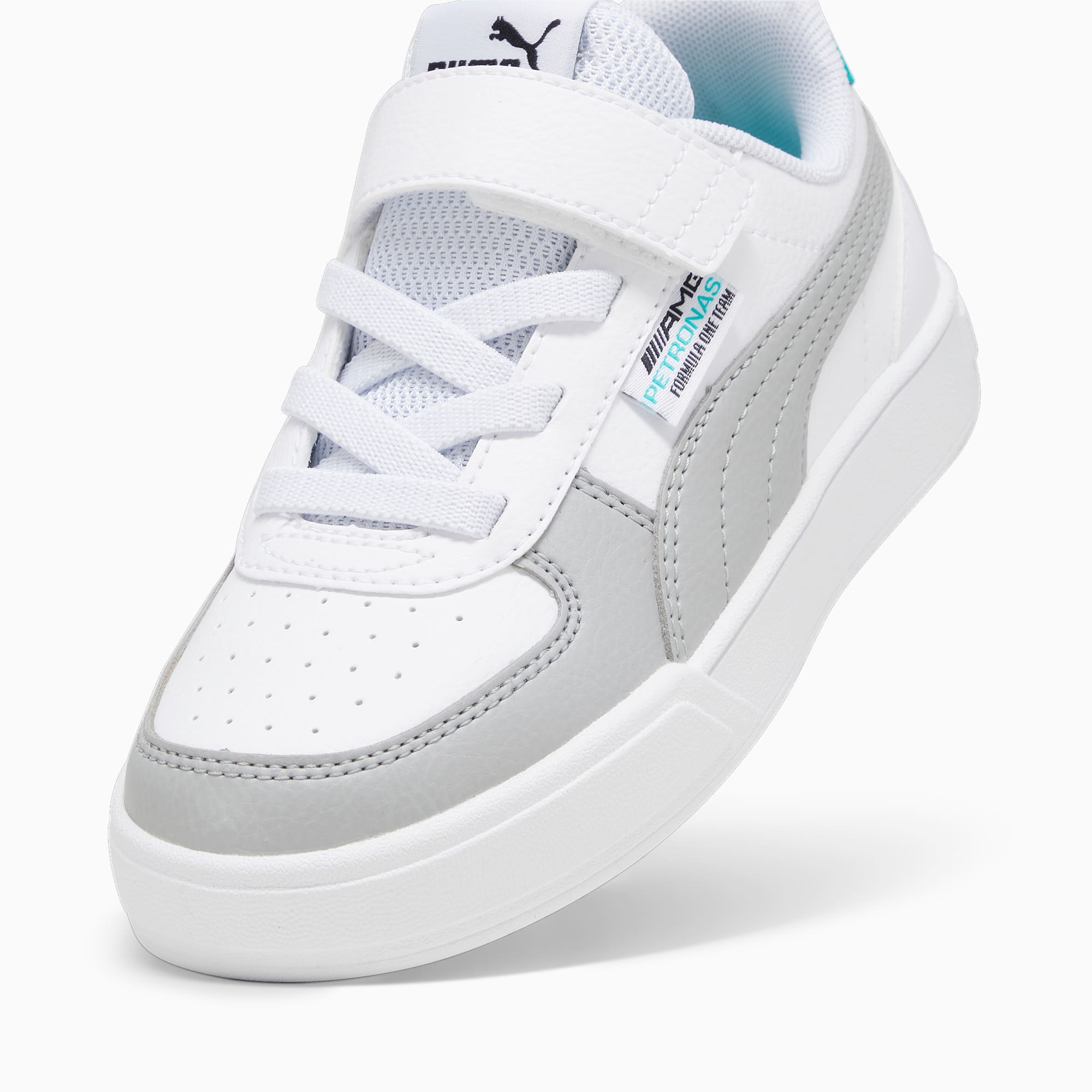 PUMA Mercedes-Amg Petronas Caven Kids' Sneakers, White/Silver/Spectra Green