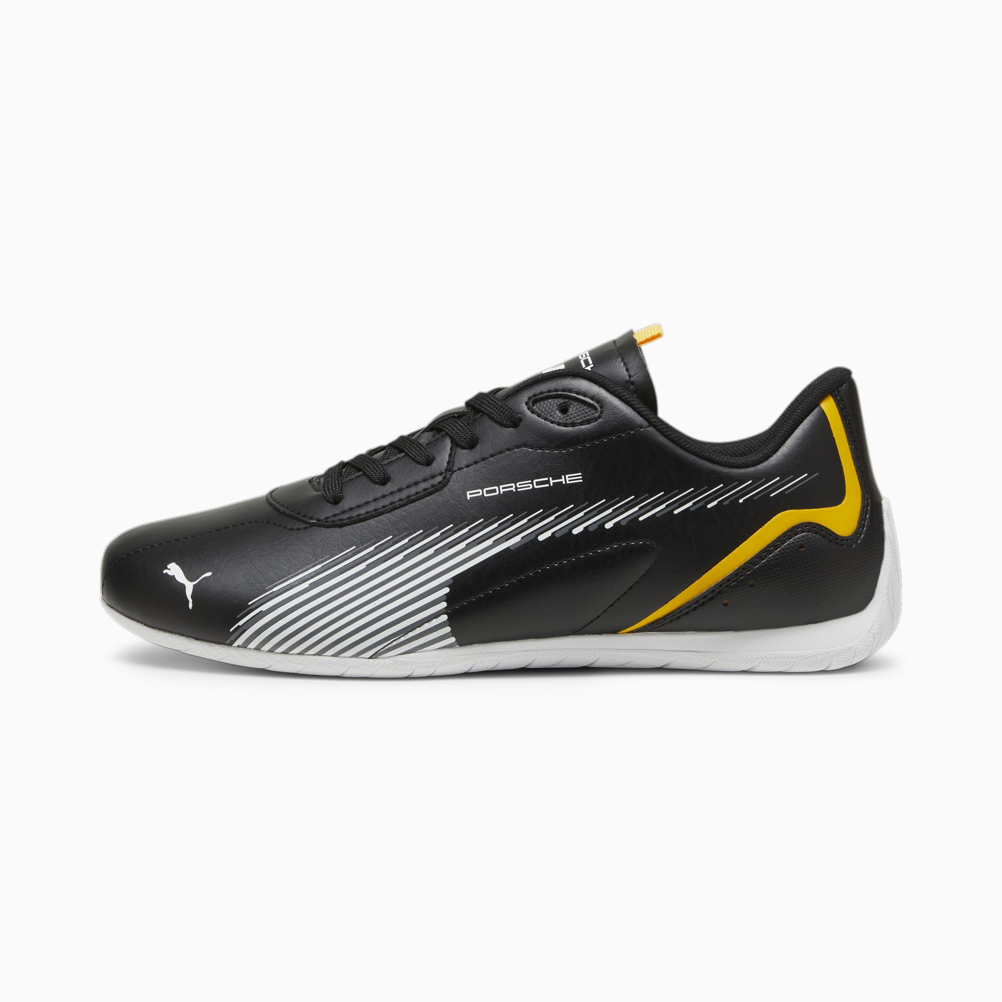 Men's PUMA Porsche Legacy Neo Cat 2.0 Driving Shoe Sneakers, Black/Lemon Chrome/White, Size 47, Shoes