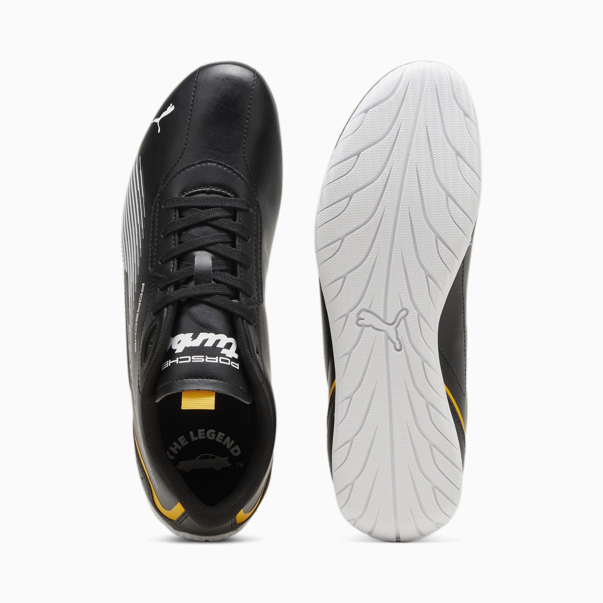 Men's PUMA Porsche Legacy Neo Cat 2.0 Driving Shoe Sneakers, Black/Lemon Chrome/White, Size 43, Shoes