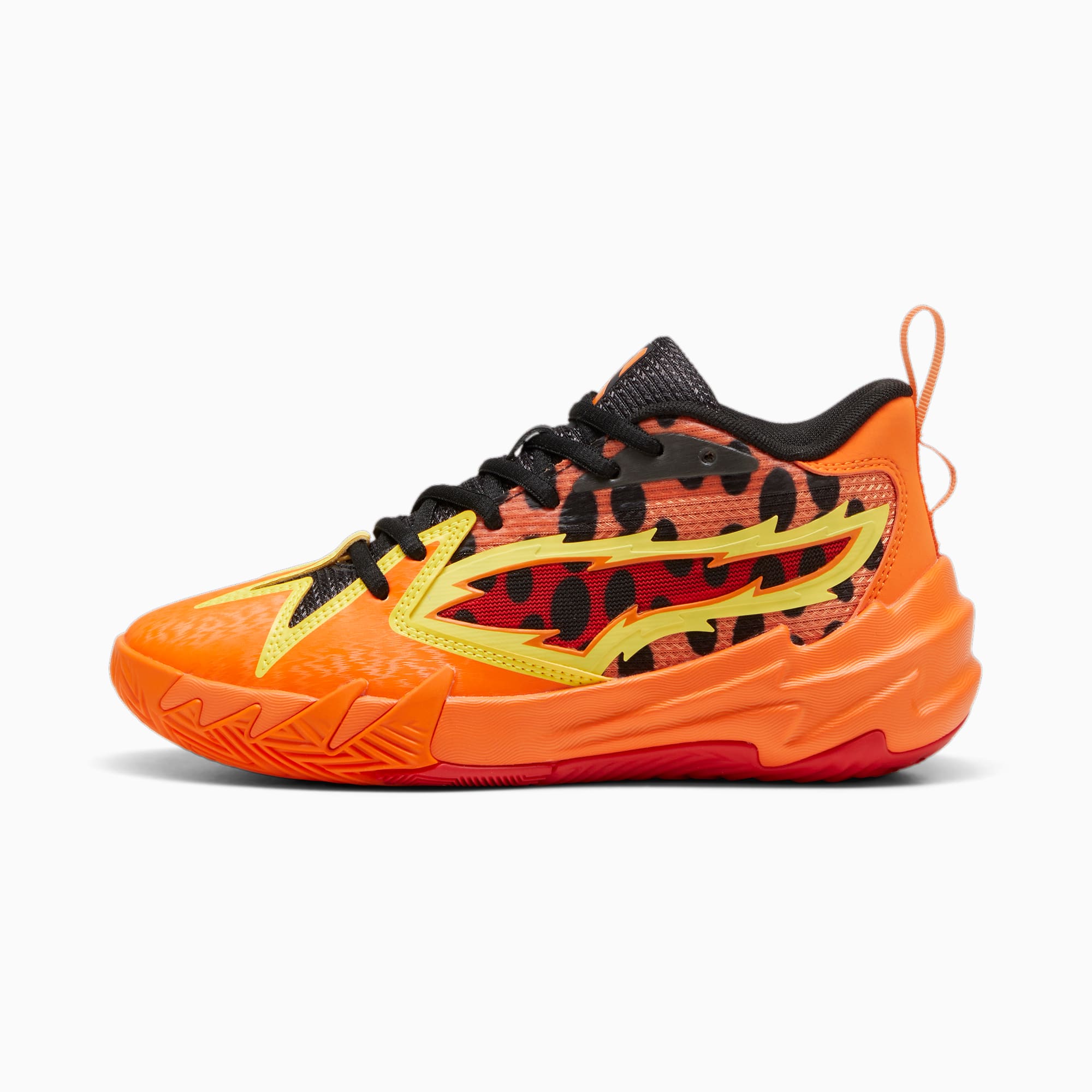 chaussures de basketball scoot zeros puma hoops x cheetos® enfant et adolescent, jaune/noir/rouge