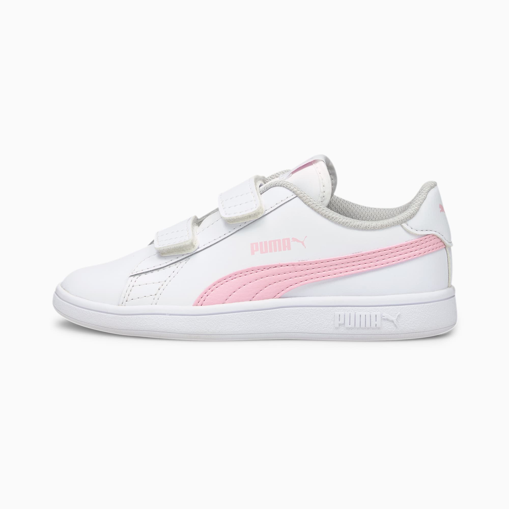 PUMA Chaussure Basket en cuir Smash v2 pour enfant, Blanc/Rose, Taille 35, Chaussures