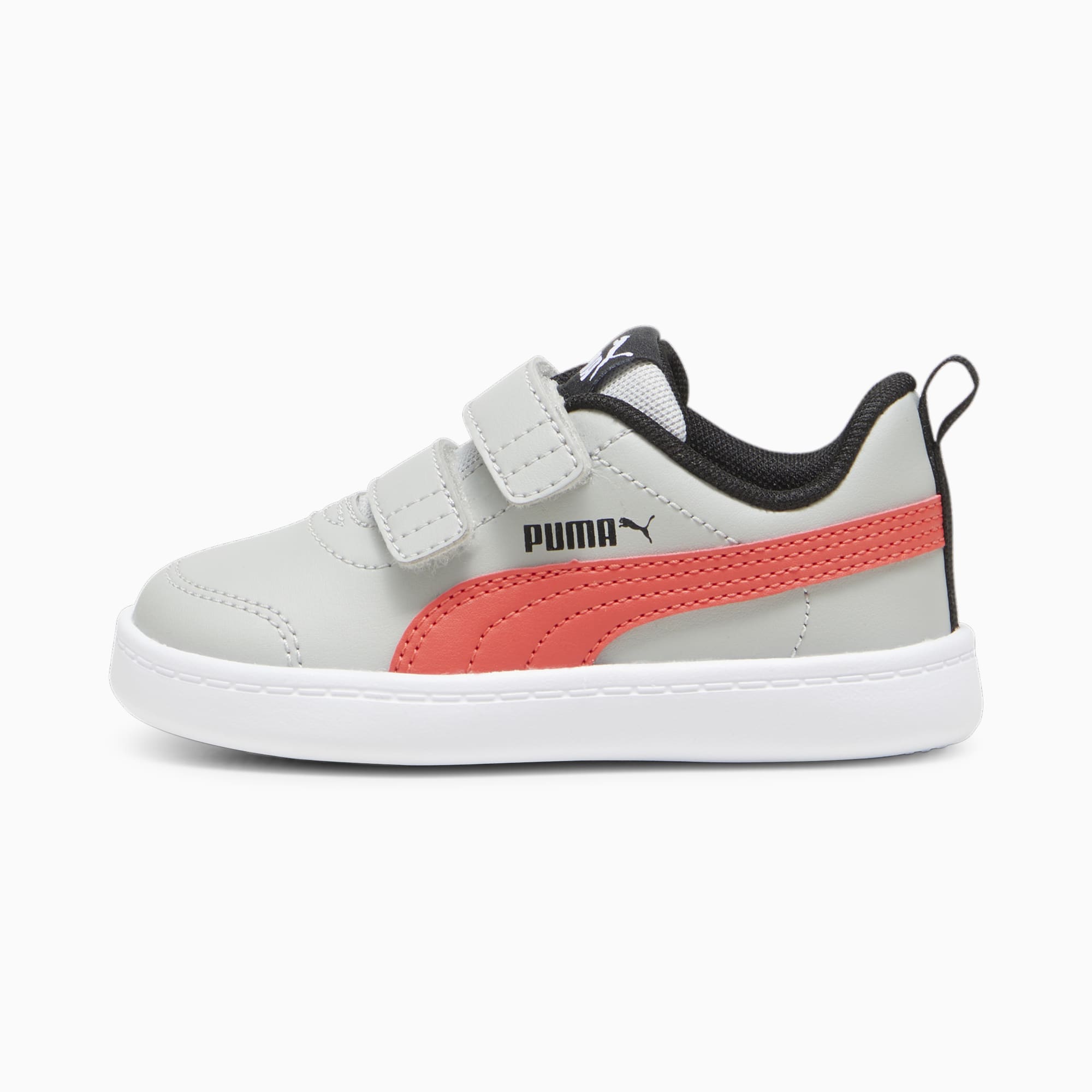 PUMA Courtflex V2 Babies' Trainers, Cool Light Grey/Active Red, Size 19, Shoes