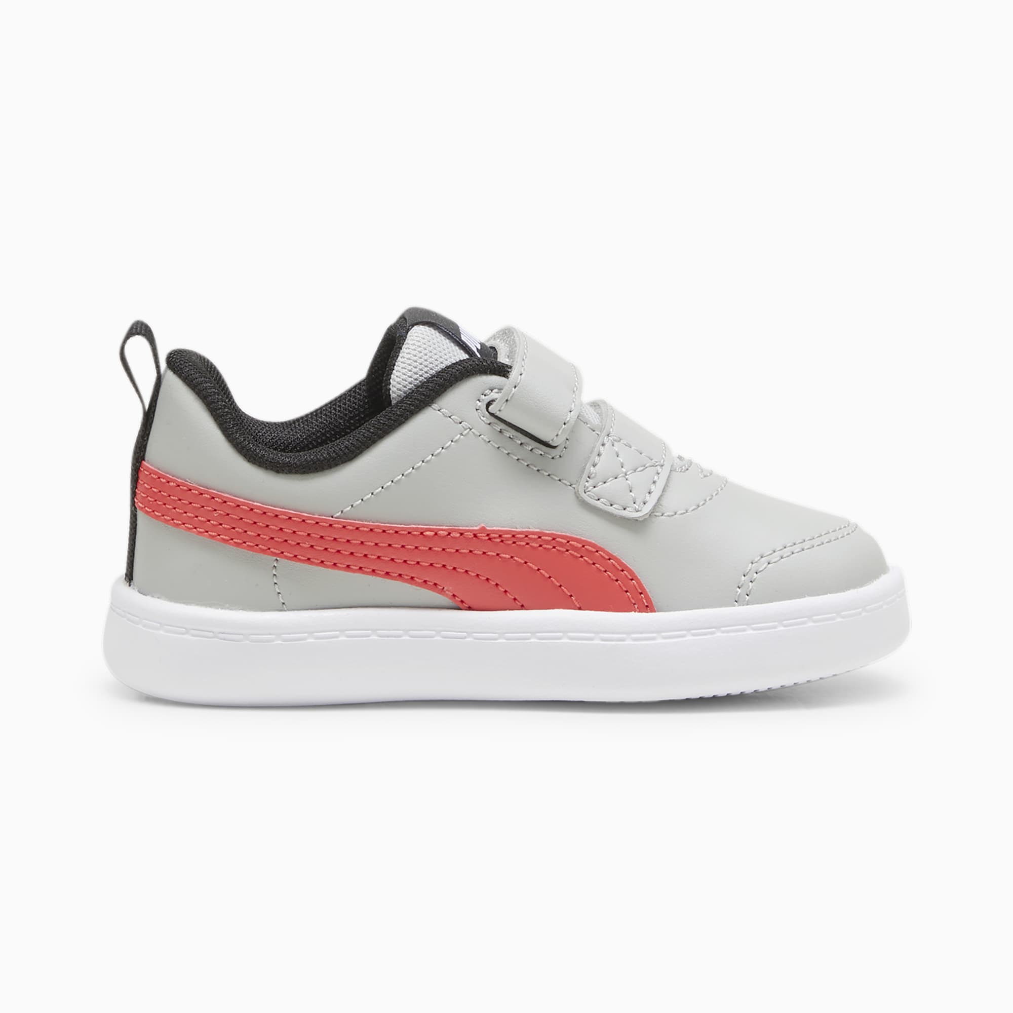 PUMA Courtflex V2 Babies' Trainers, Cool Light Grey/Active Red, Size 19, Shoes