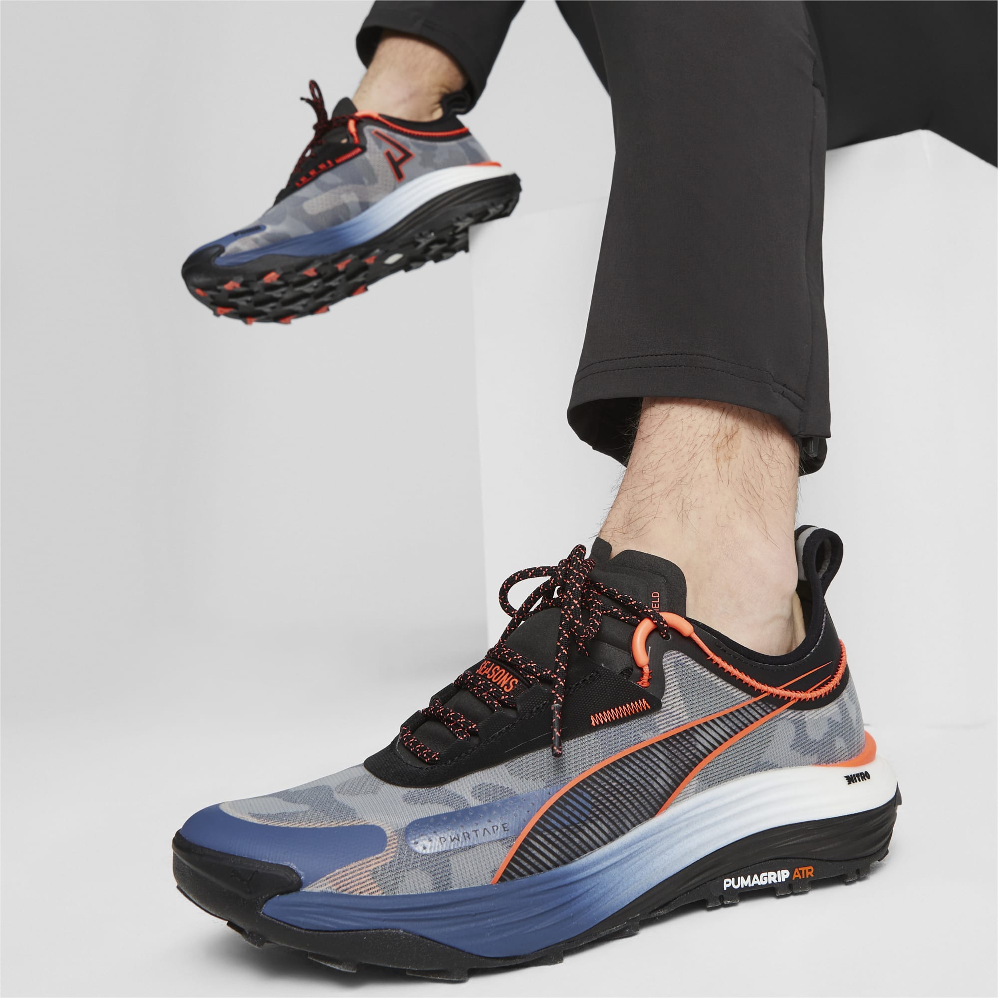 PUMA Voyage Nitro™ 3 Men's Trail Running Shoes, Inky Blue/Black/Neon Sun
