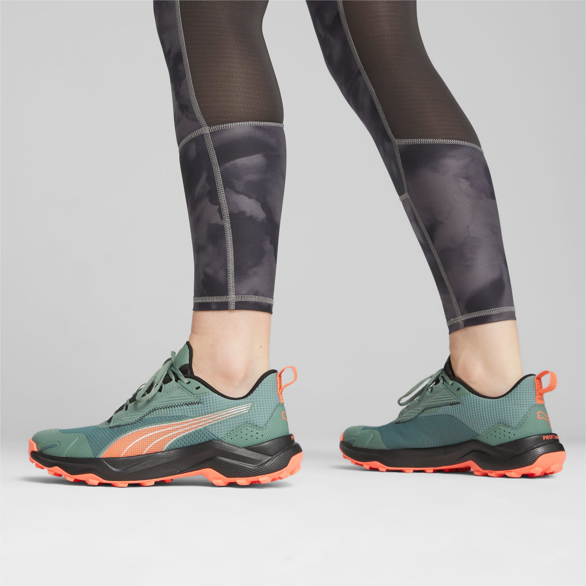 Women's PUMA Obstruct Profoam Running Shoe Sneakers, Eucalyptus/Neon Sun/Black, Size 35,5, Shoes