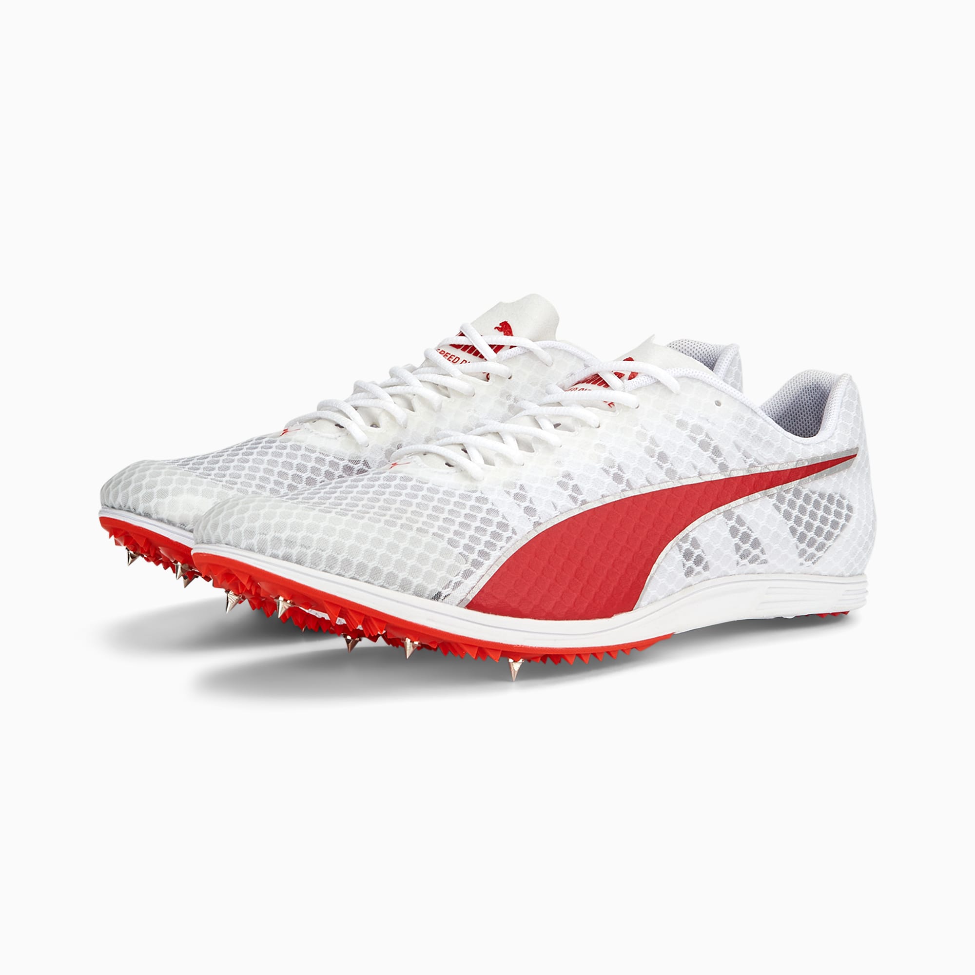 PUMA EvoSPEED Distance 11 Atletiekschoenen Voor Heren, Zilver/Rood/Wit