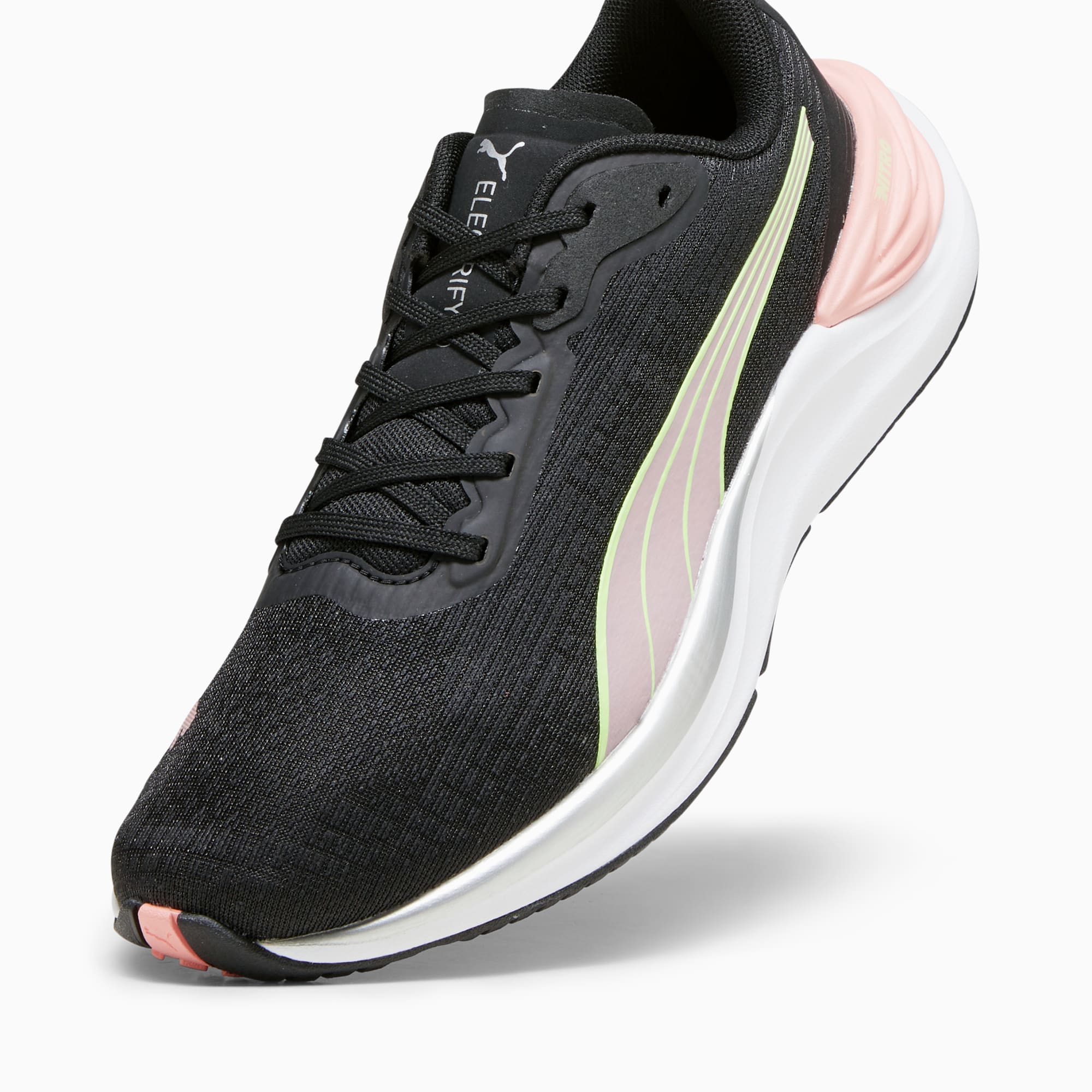 PUMA Electrify NITRO 3 hardloopschoenen voor Dames, Zwart/Roze/Groen