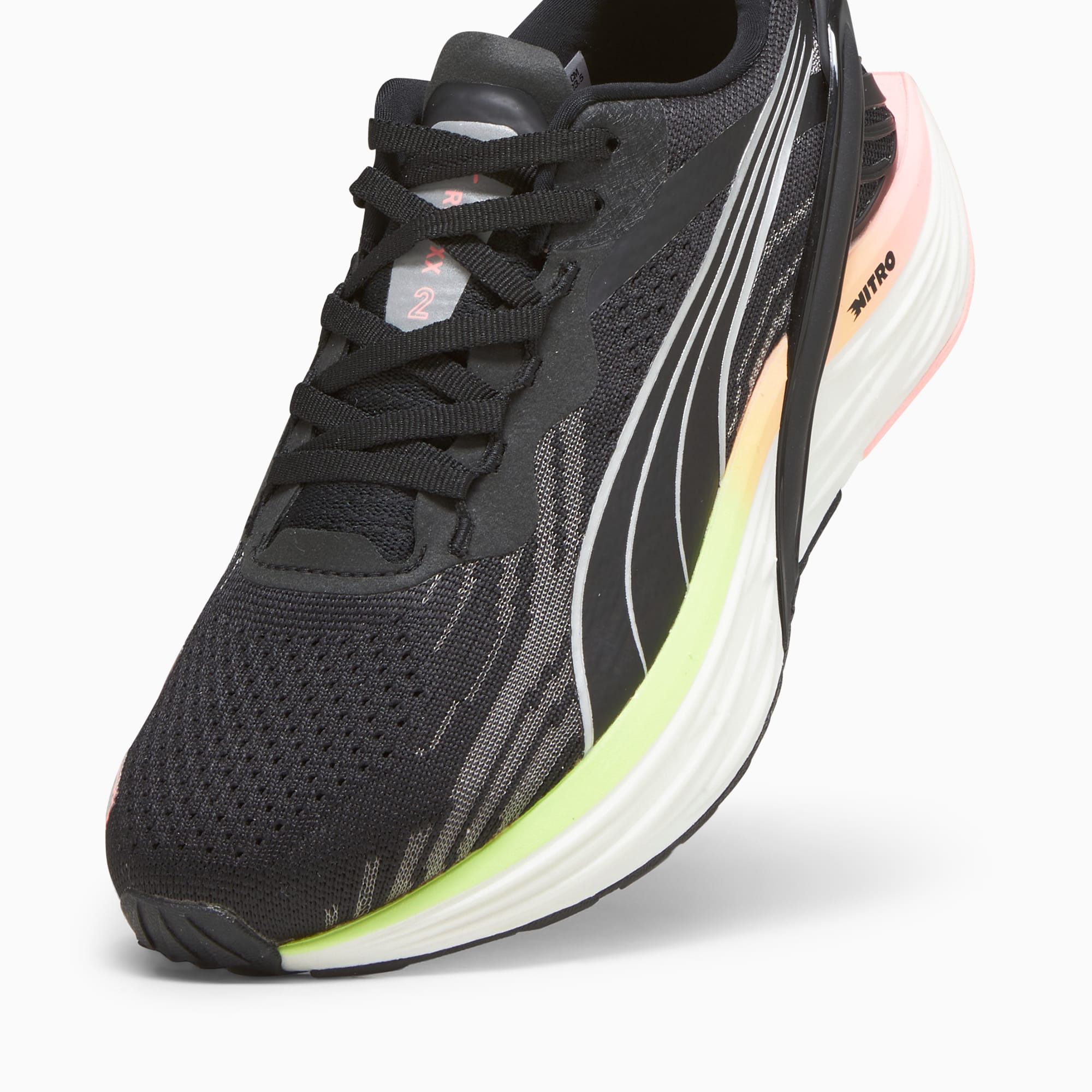 PUMA Run XX NITRO 2 hardloopschoenen voor Dames, Zilver/Groen/Zwart