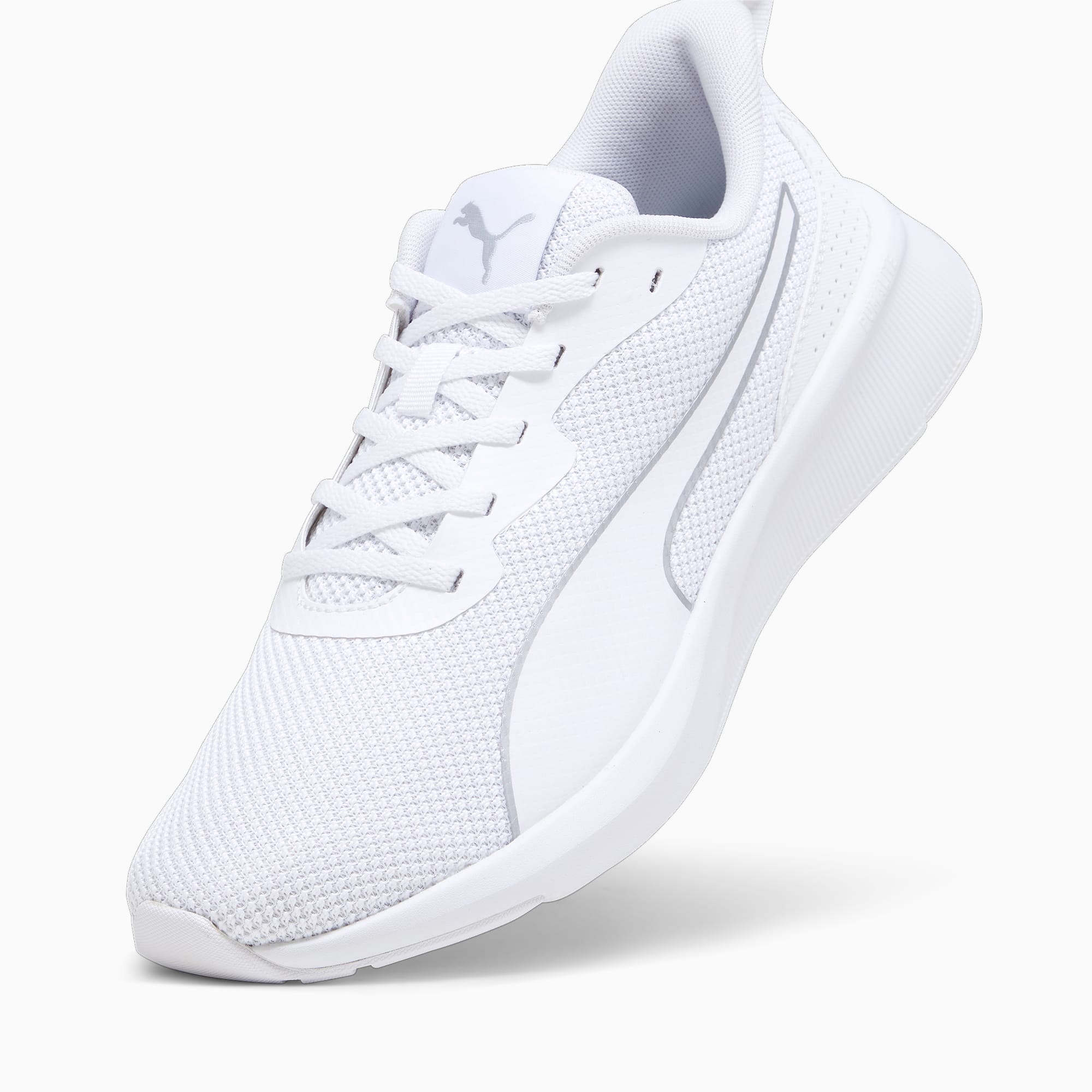 PUMA Chaussures De Running Flyer Lite Mesh Pour Homme, Blanc/Argent