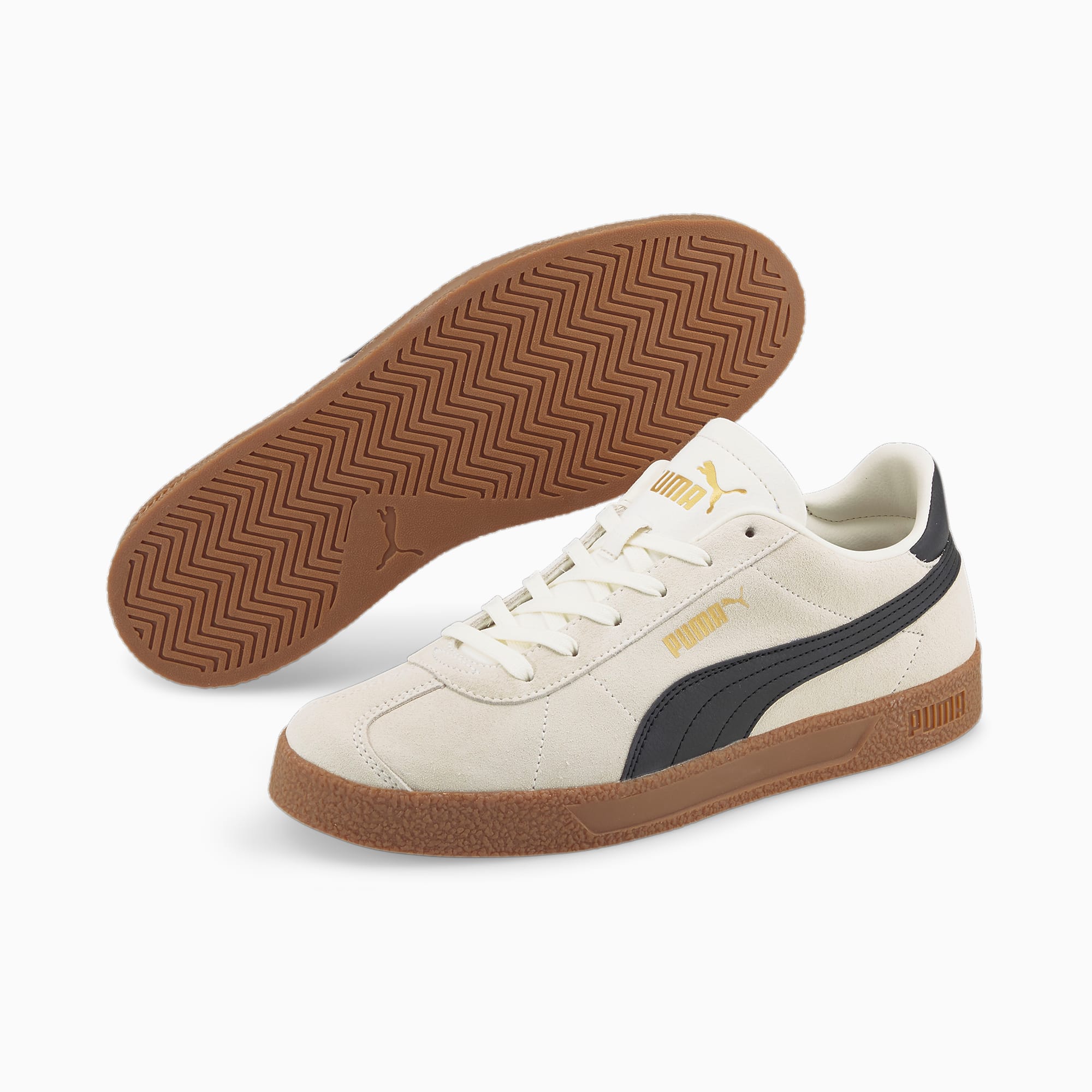 Men's PUMA Club Trainers, Marshmallow/Black/Gold, Size 35,5, Shoes