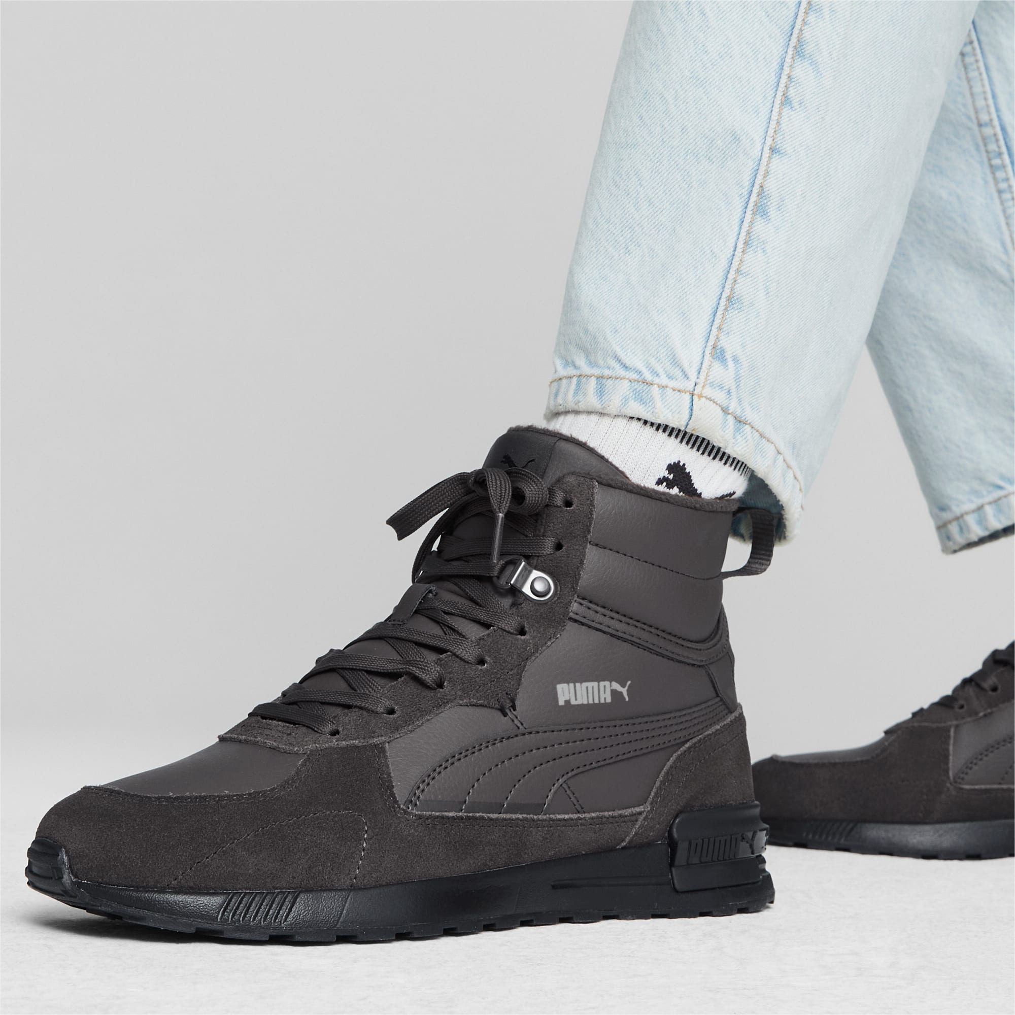 Men's PUMA Graviton Mid Sneakers, Dark Coal/Dark Coal/Ash Grey, Size 36, Shoes