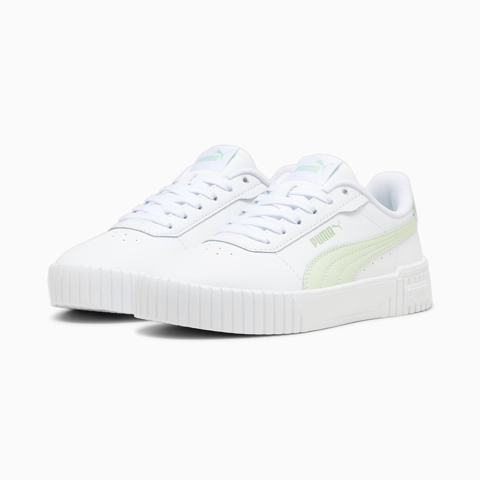 PUMA Młodzieżowe Sneakersy Carina 2,0, Biały / Zielony