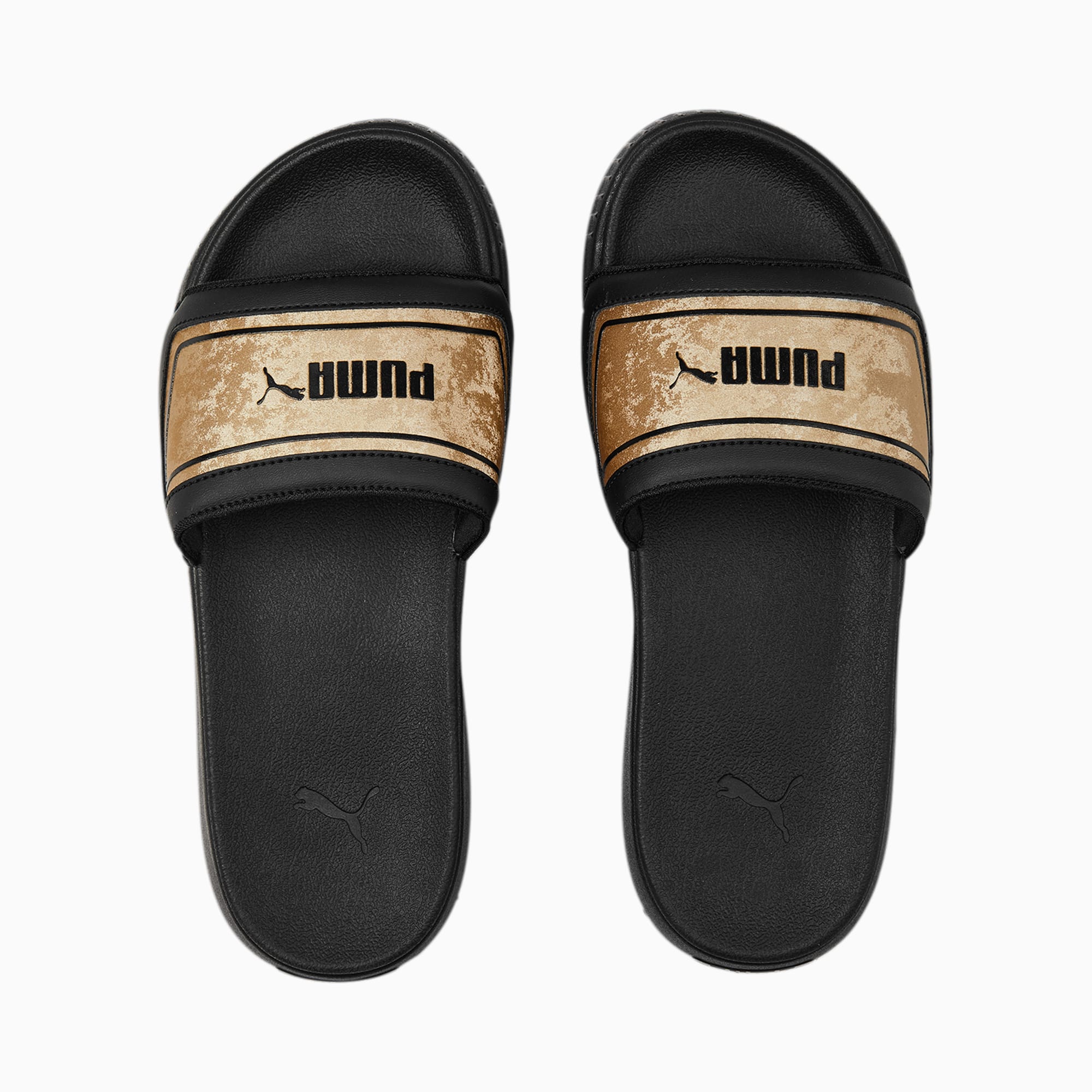 PUMA Karmen Space Metallics badslippers voor Dames, Goud/Zwart