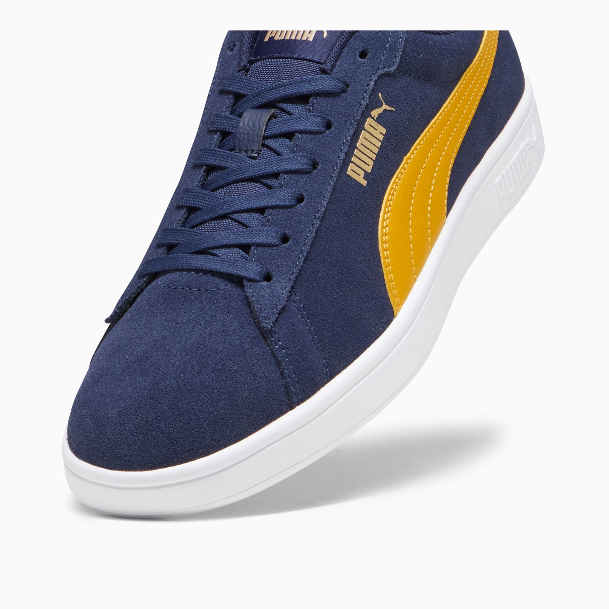 PUMA Smash 3.0 Sneakers voor Dames, Goud/Blauw/Wit