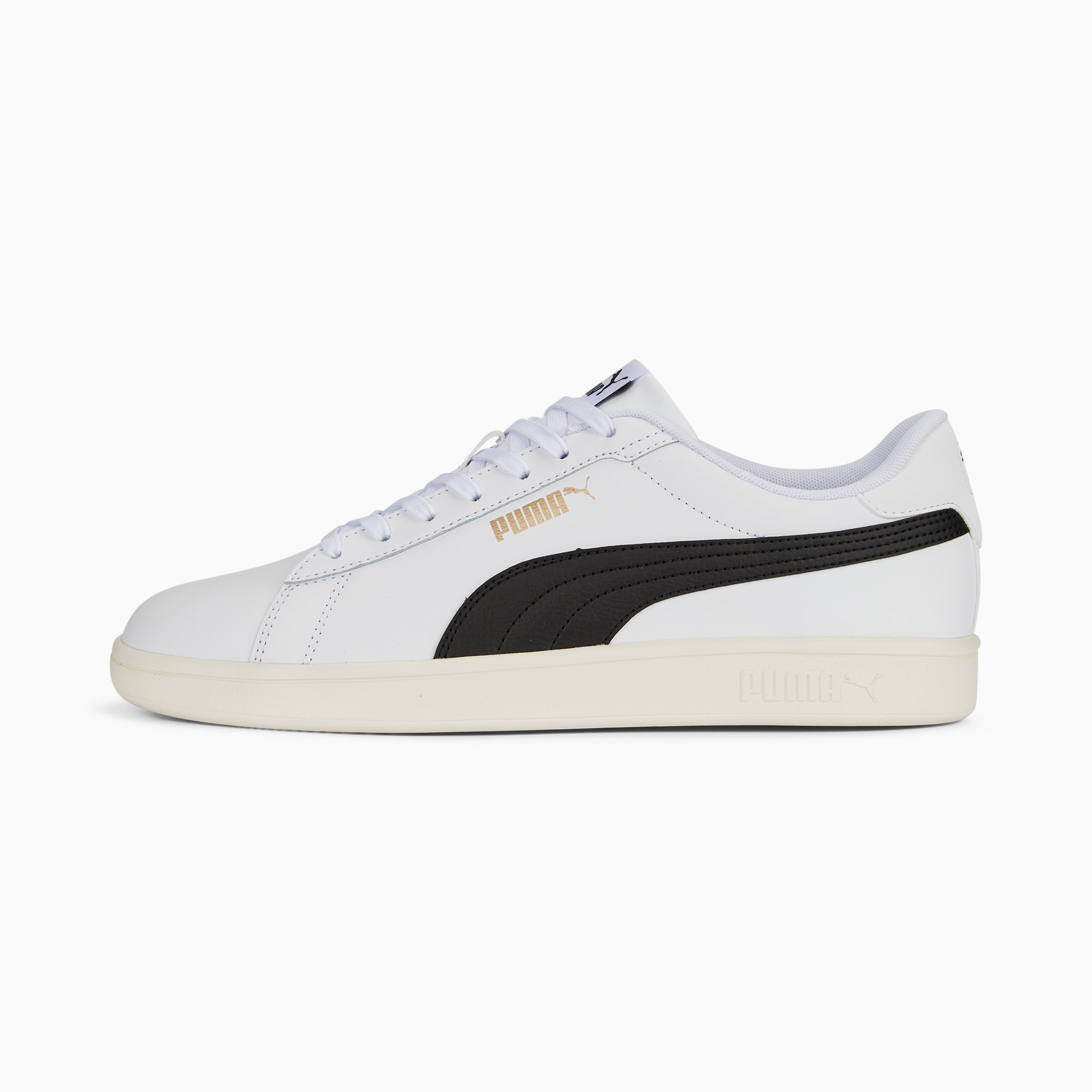 Women's PUMA Smash 3.0 L Sneakers, White/Black/Gold, Size 39, Shoes