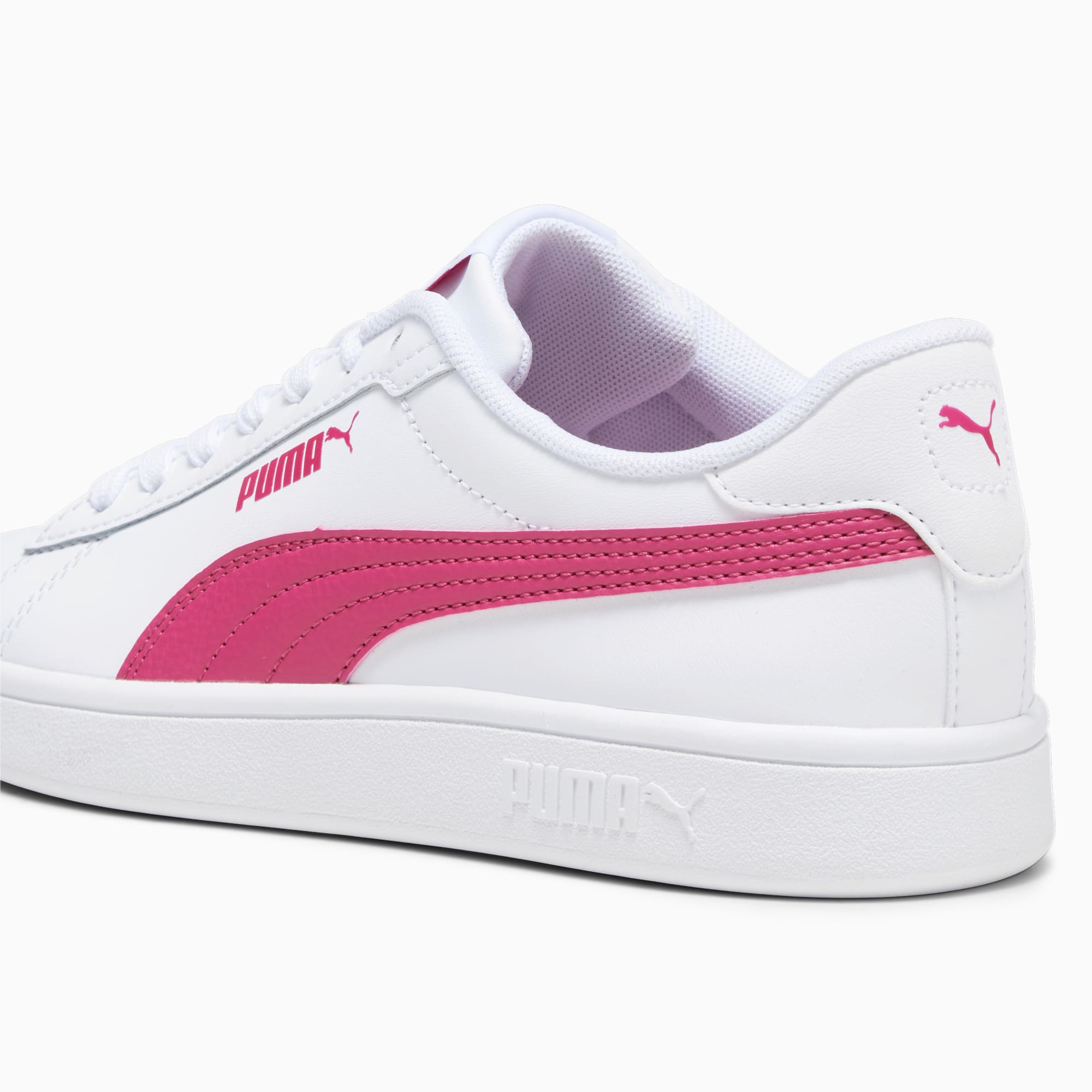 PUMA Smash 3.0 Leather Sneakers Youth, White/Pinktastic, Size 35,5, Shoes
