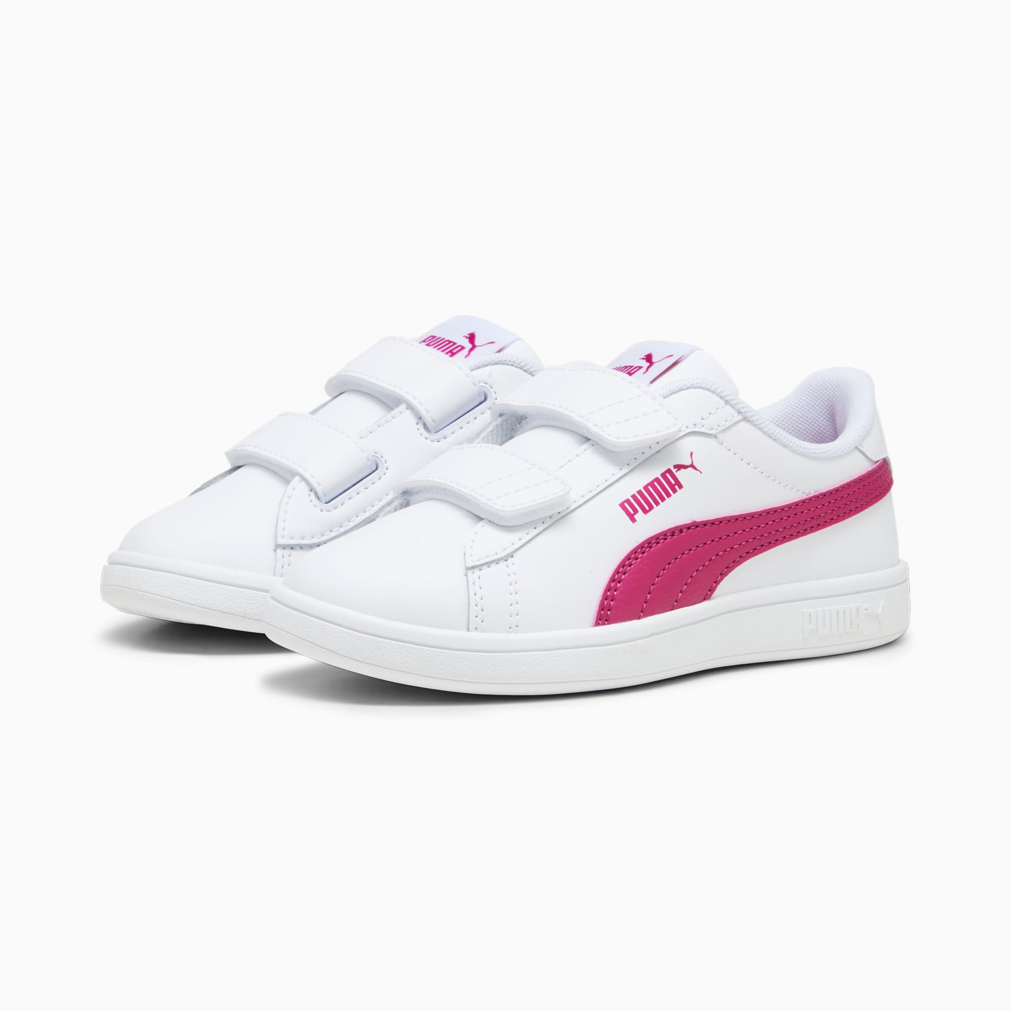 PUMA Smash 3.0 Leather V Sneakers Kids, White/Pinktastic, Size 27,5, Shoes