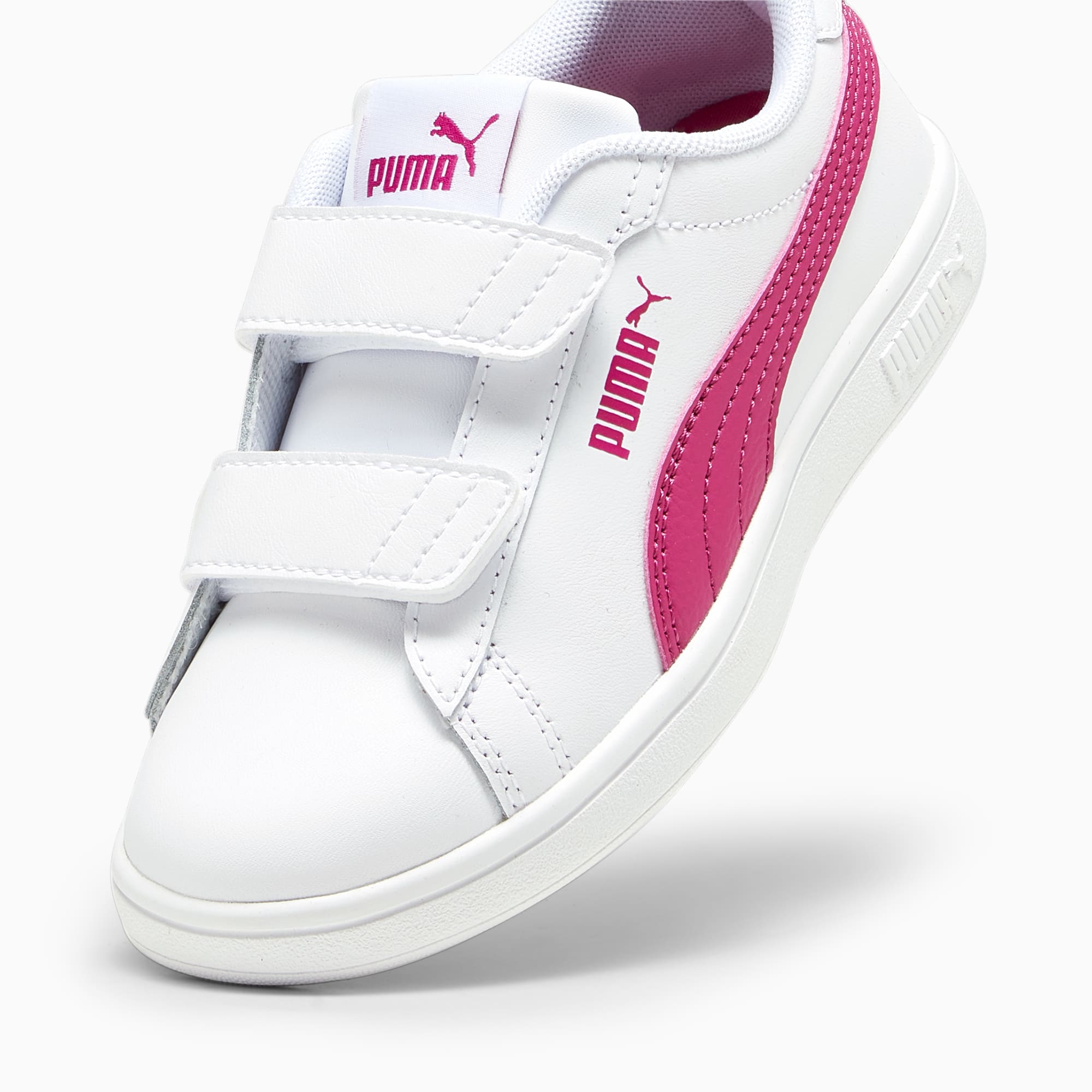 PUMA Smash 3.0 Leather V Sneakers Kids, White/Pinktastic, Size 27,5, Shoes