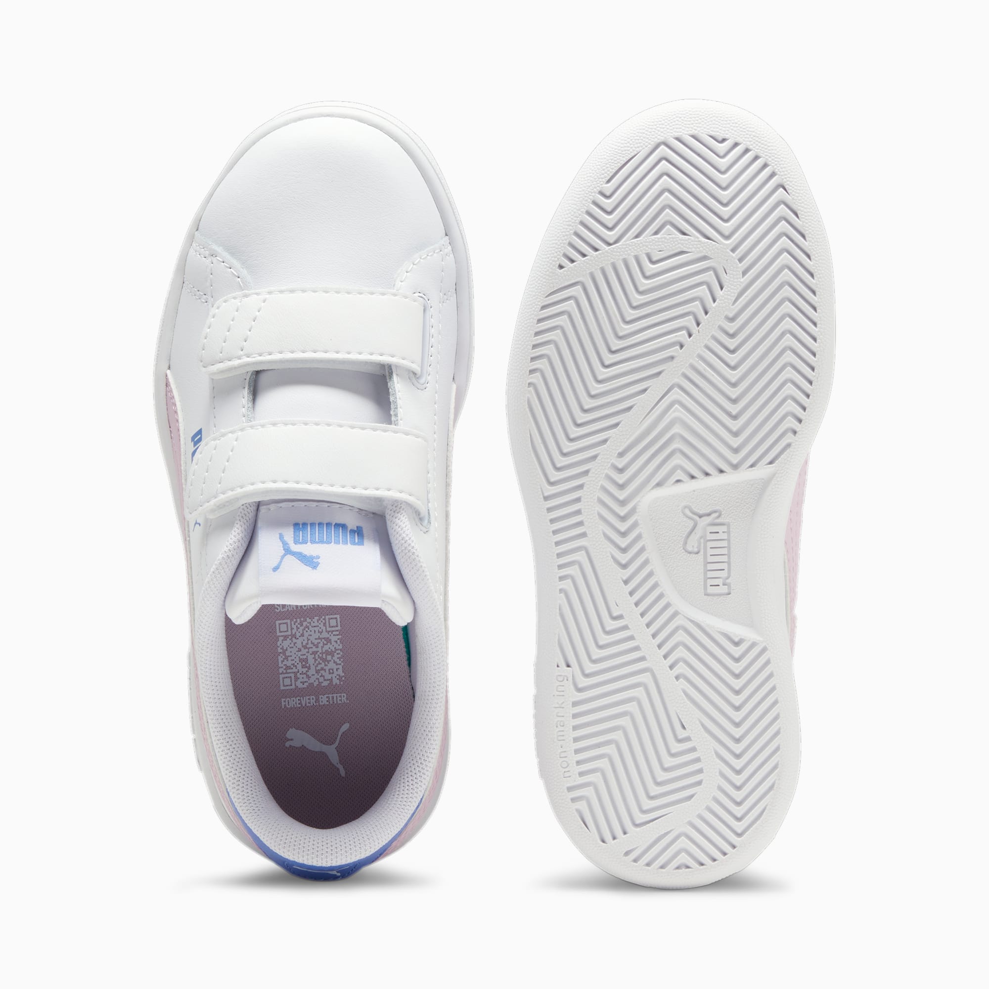 PUMA Smash 3.0 Leather V Sneakers Kids, White/Grape Mist/Blue Skies, Size 27,5, Shoes