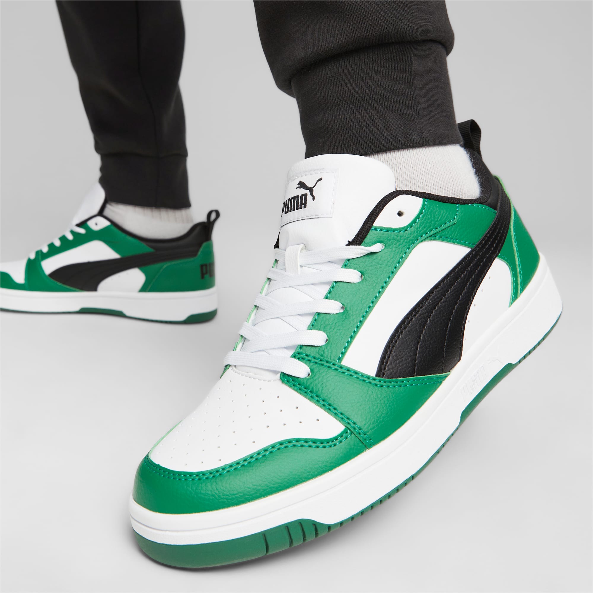 Women's PUMA Rebound V6 Low Sneakers, White/Black/Archive Green, Size 35,5, Shoes